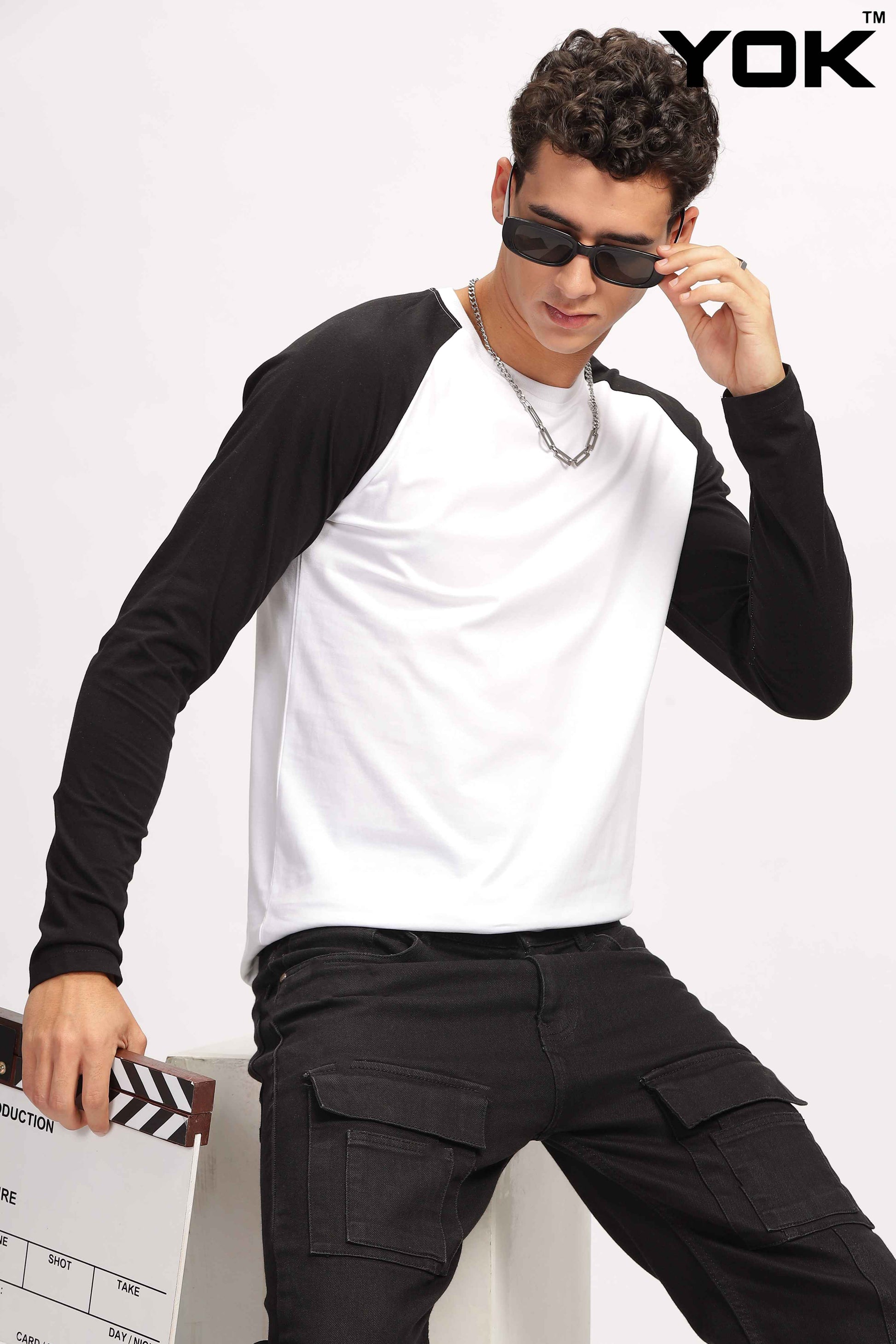 Black & White  Raglan Full Sleeve T Shirt 