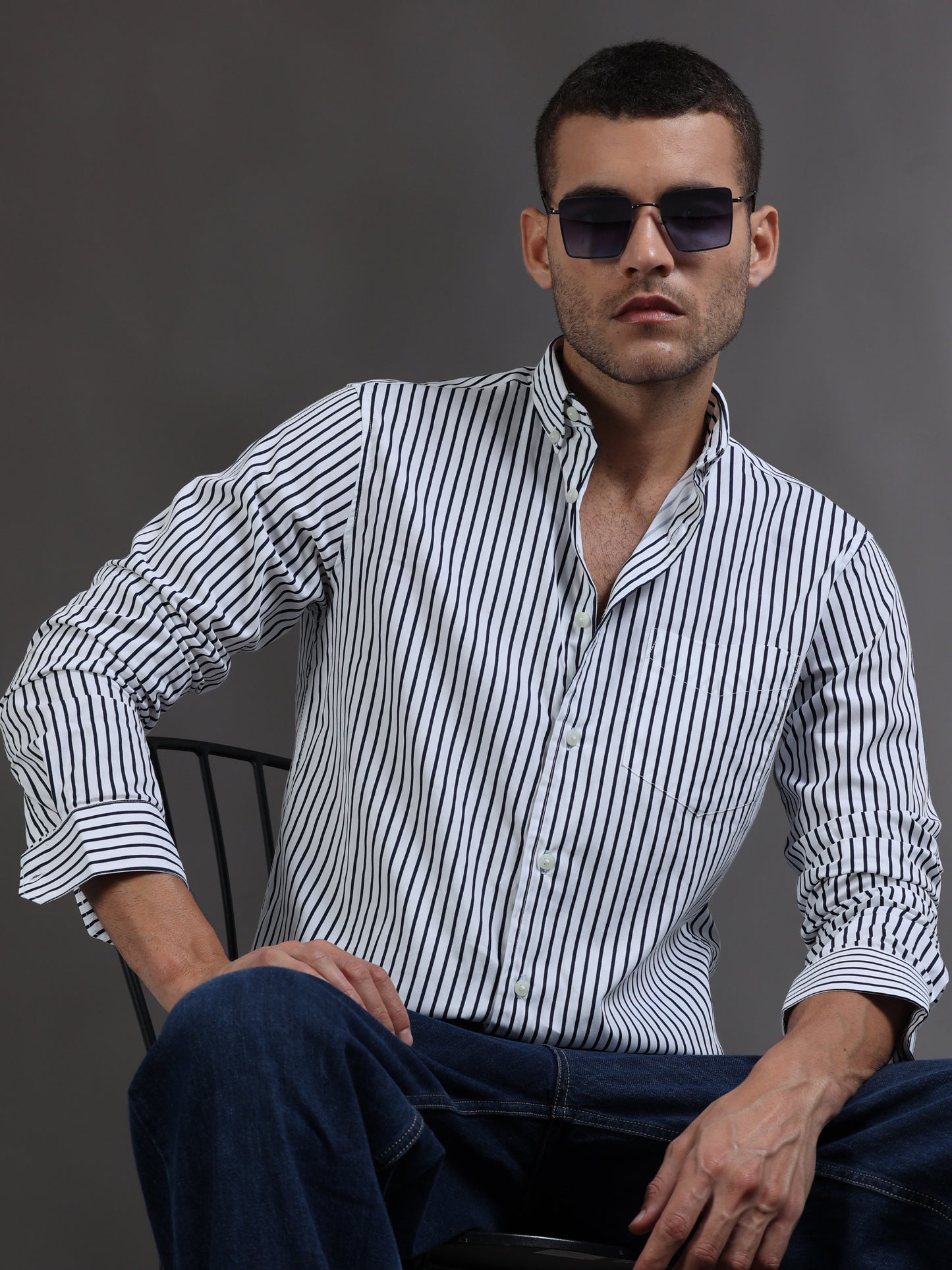 White and Black Checks Shirt for Men