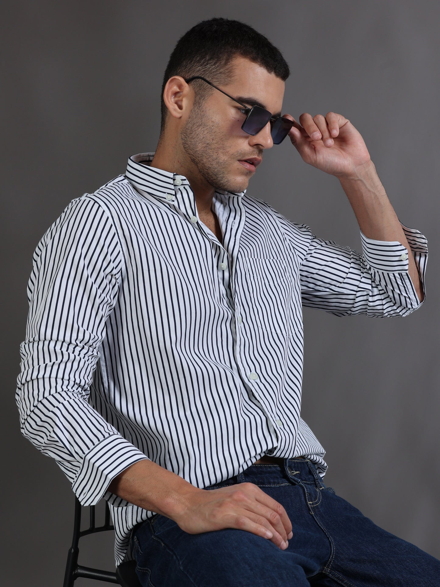 White and Black Checks Shirt for Men