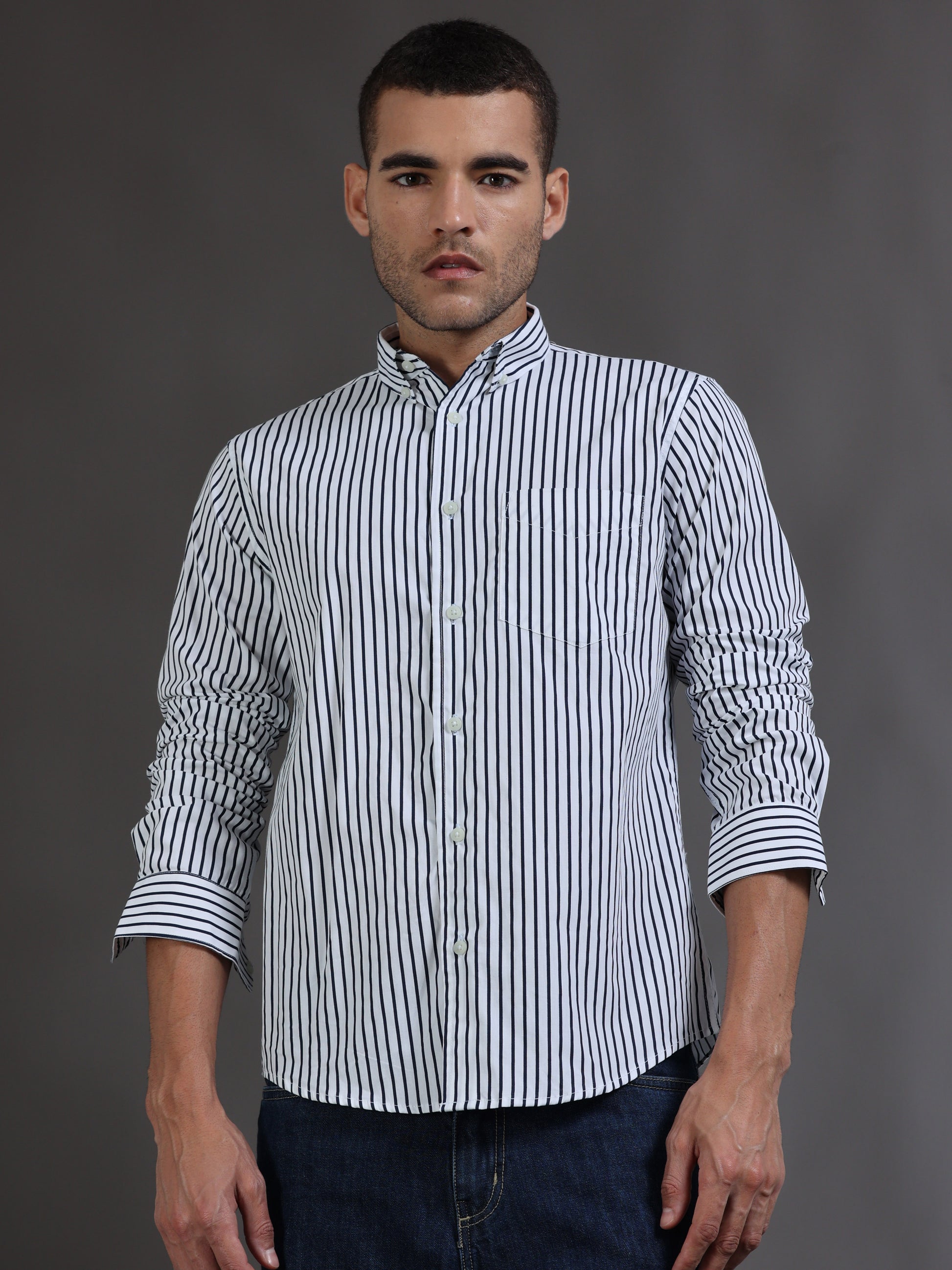 White and Black Checks Shirt for Men