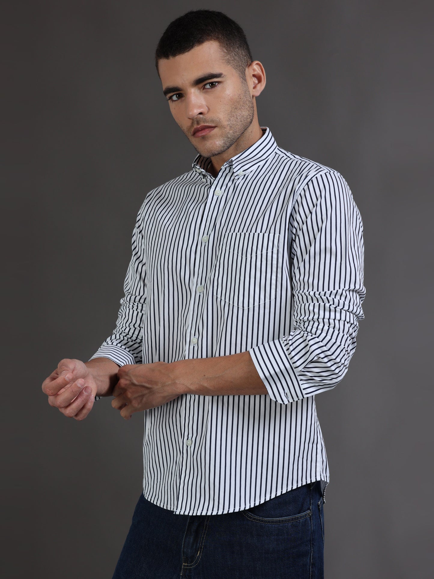 White and Black Checks Shirt for Men