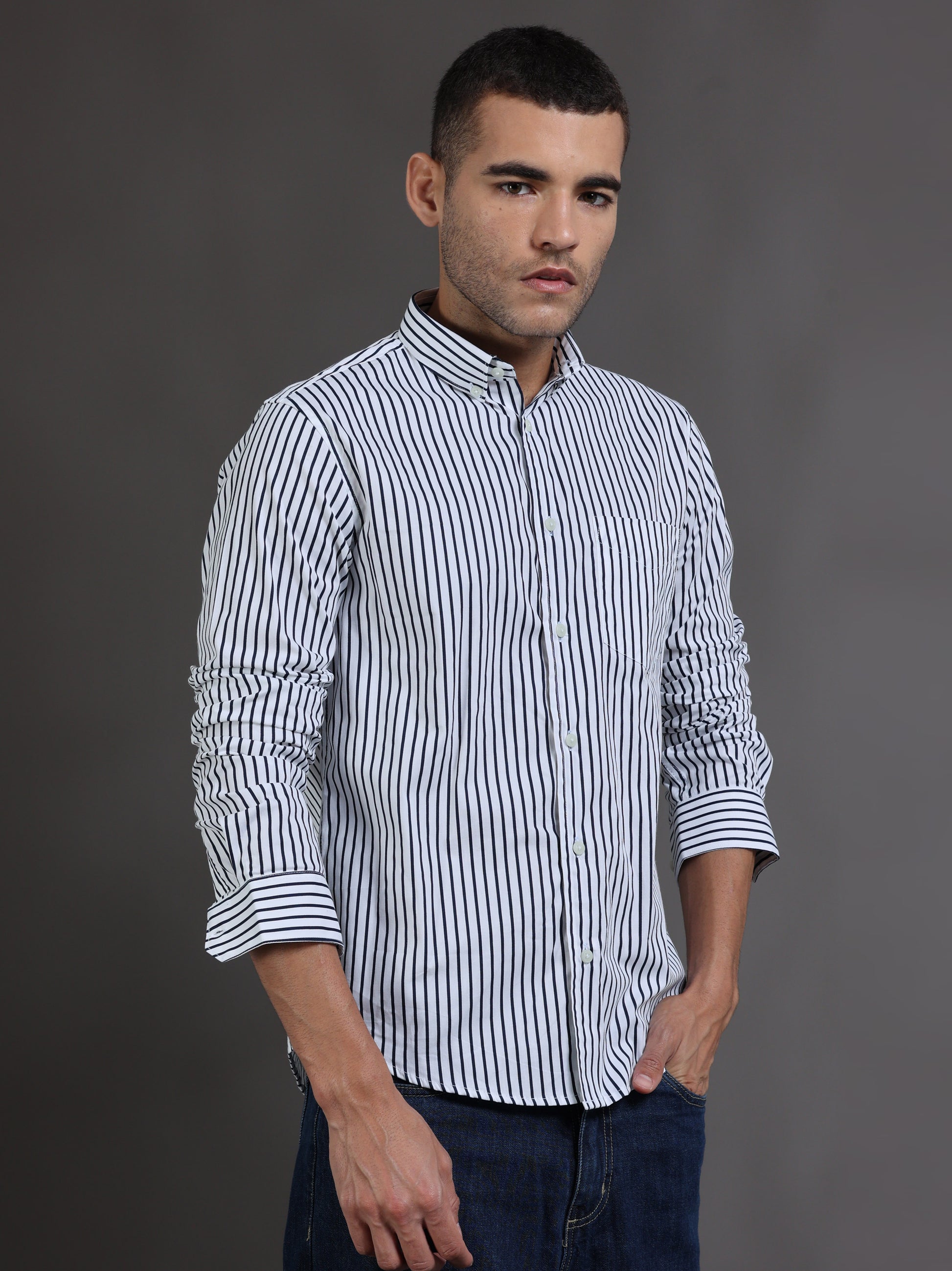 White and Black Checks Shirt for Men