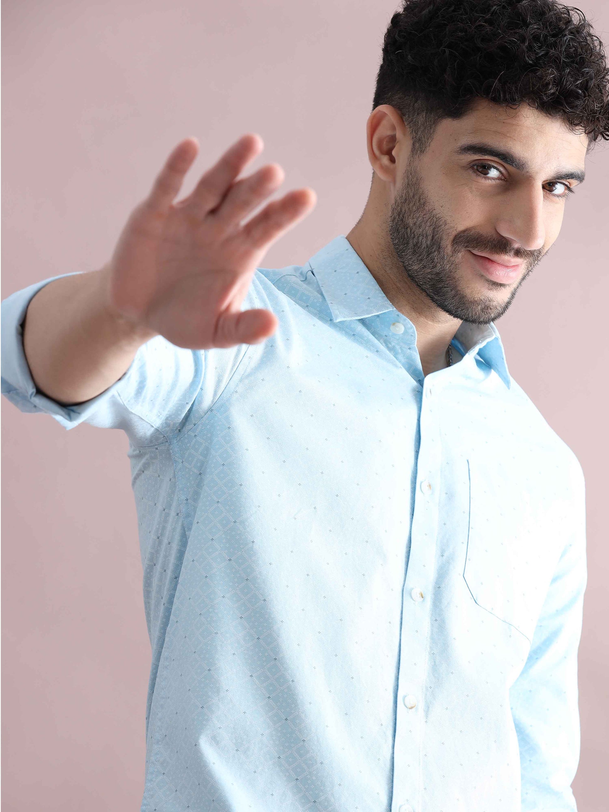 Mens Blue Printed Shirt