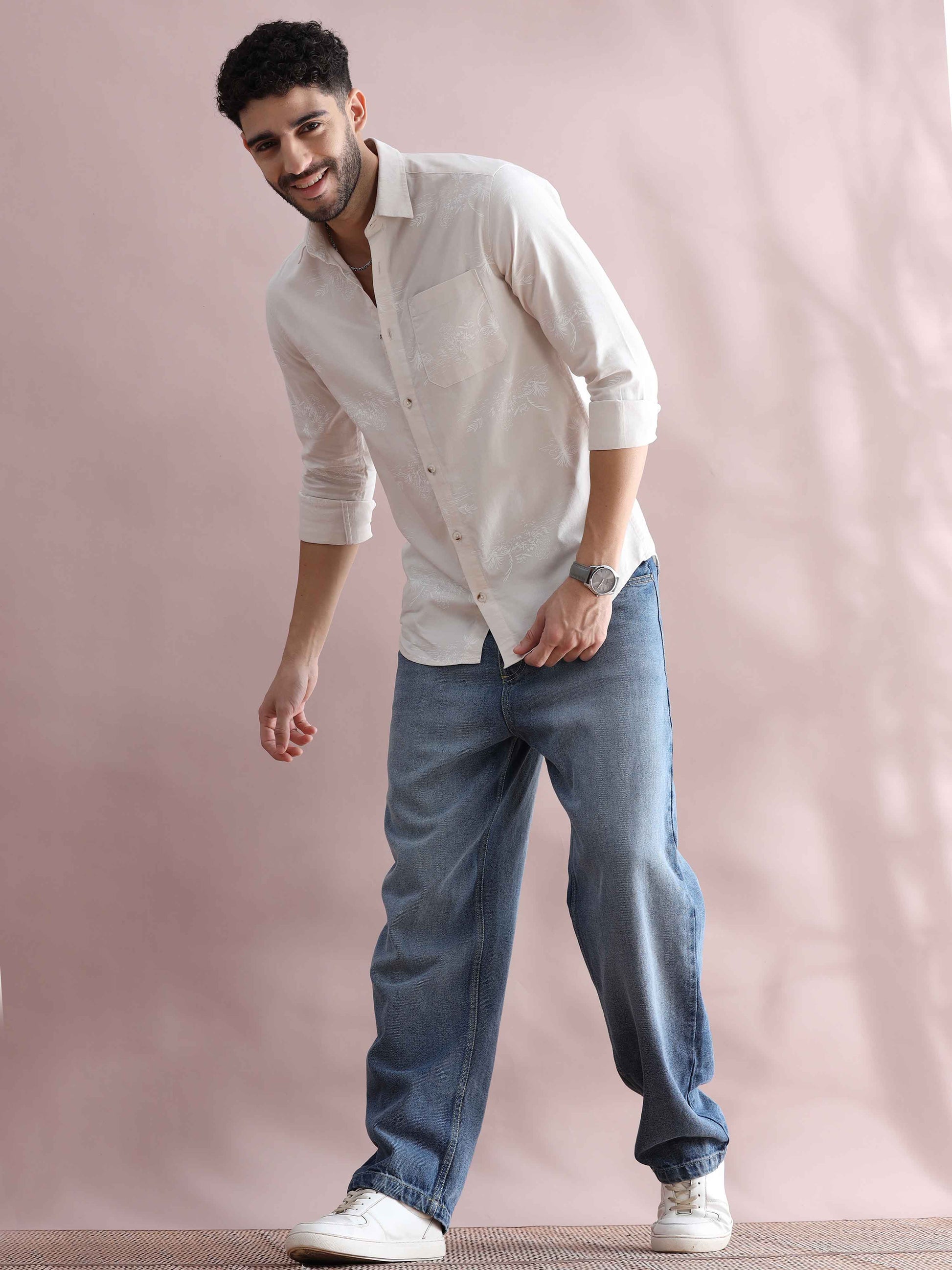 Mens Pink Printed Shirt