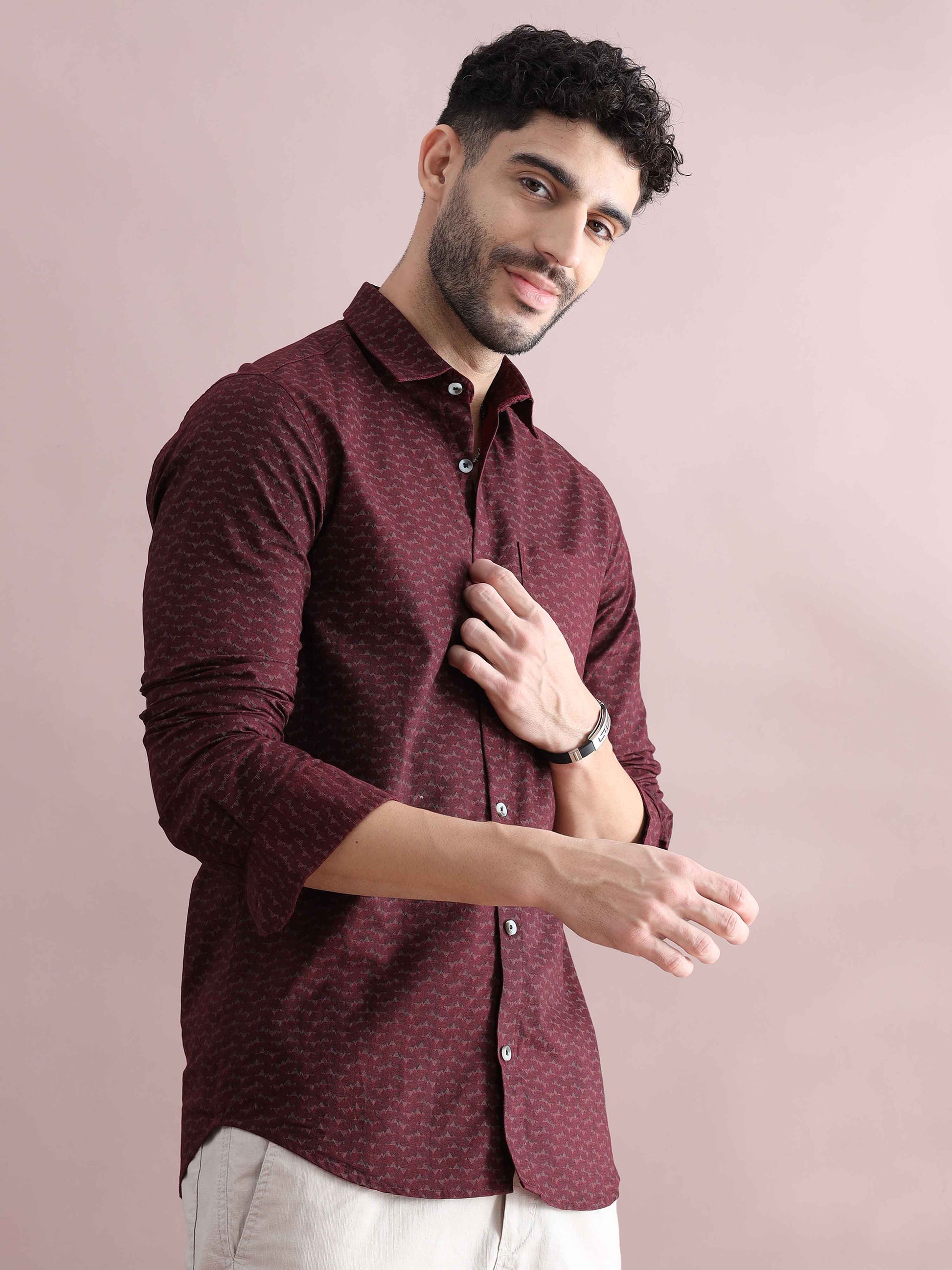 Brown Printed Shirt for Men