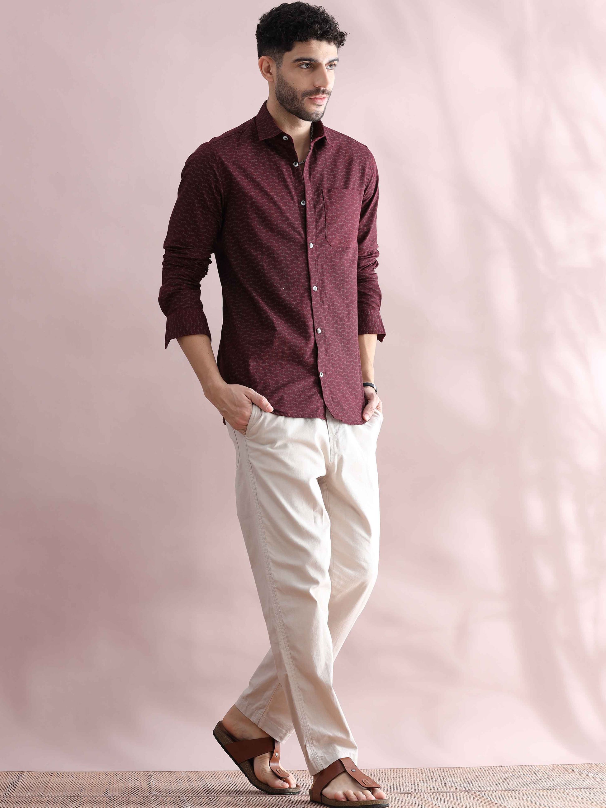 Brown Printed Shirt for Men