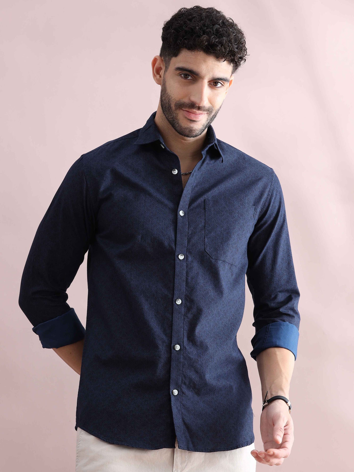 Navy Blue Printed Shirt for Men