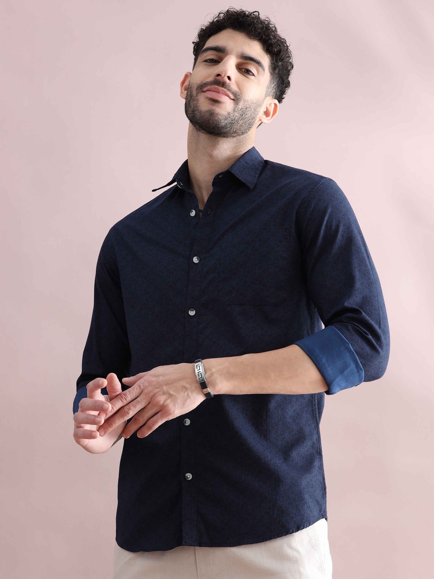 Navy Blue Printed Shirt for Men