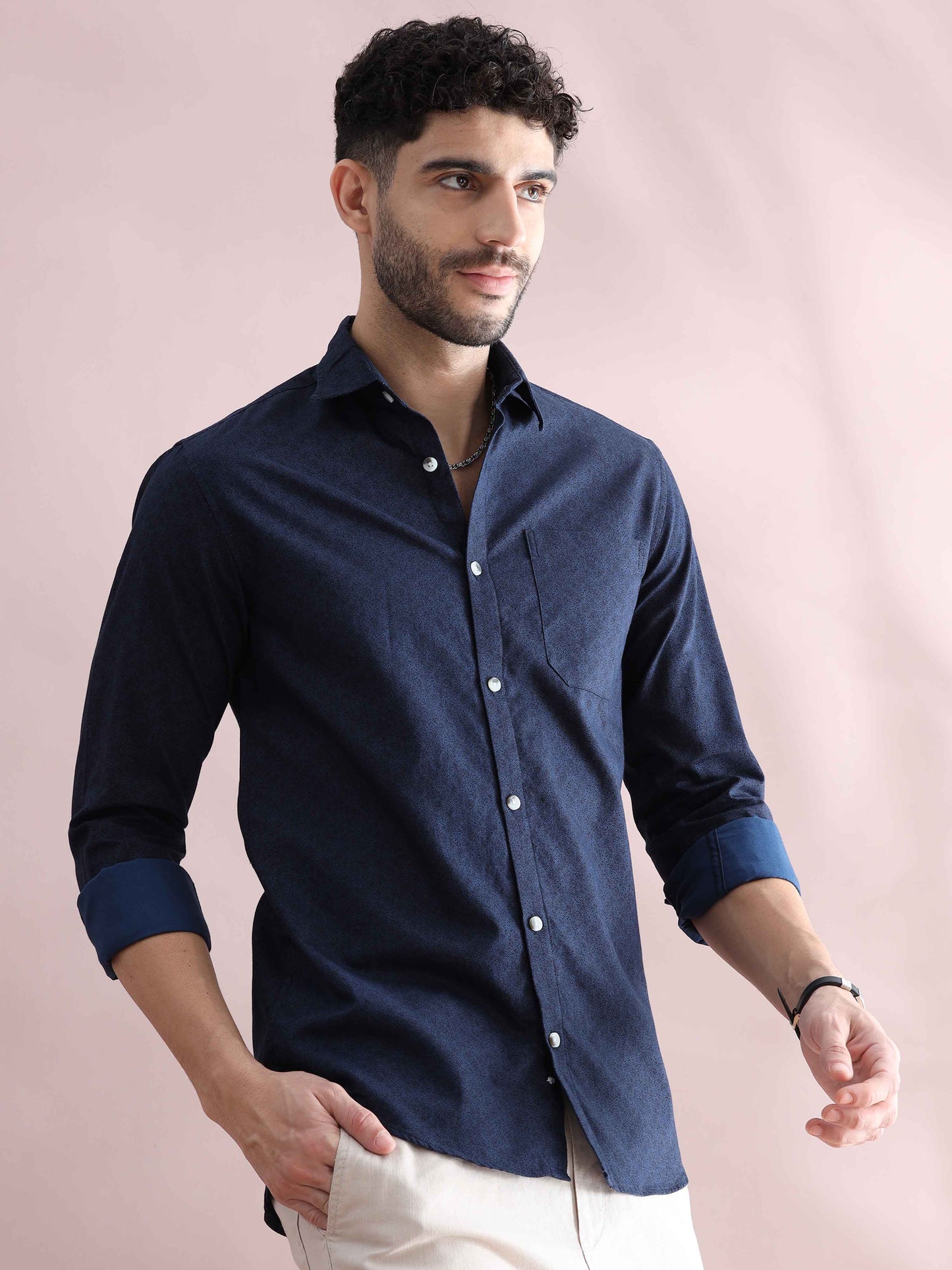 Navy Blue Printed Shirt for Men