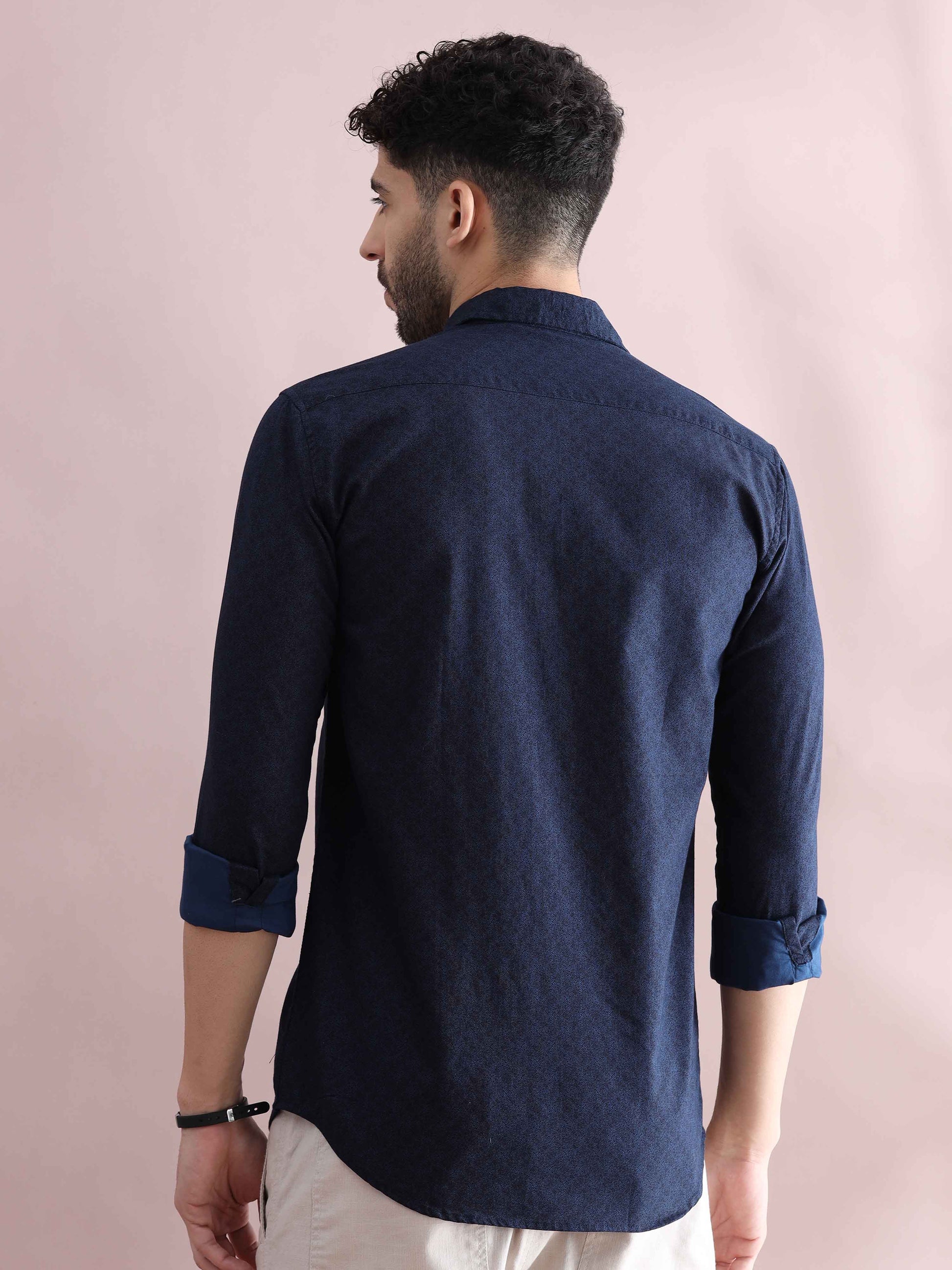 Navy Blue Printed Shirt for Men