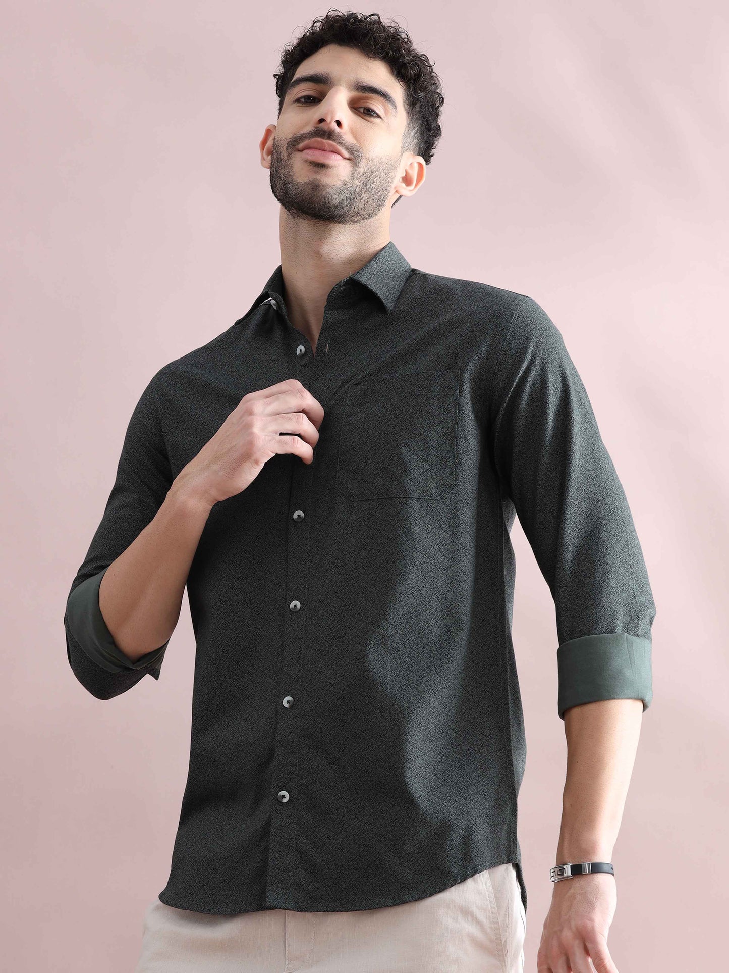 Mens Mid Grey Printed Shirt