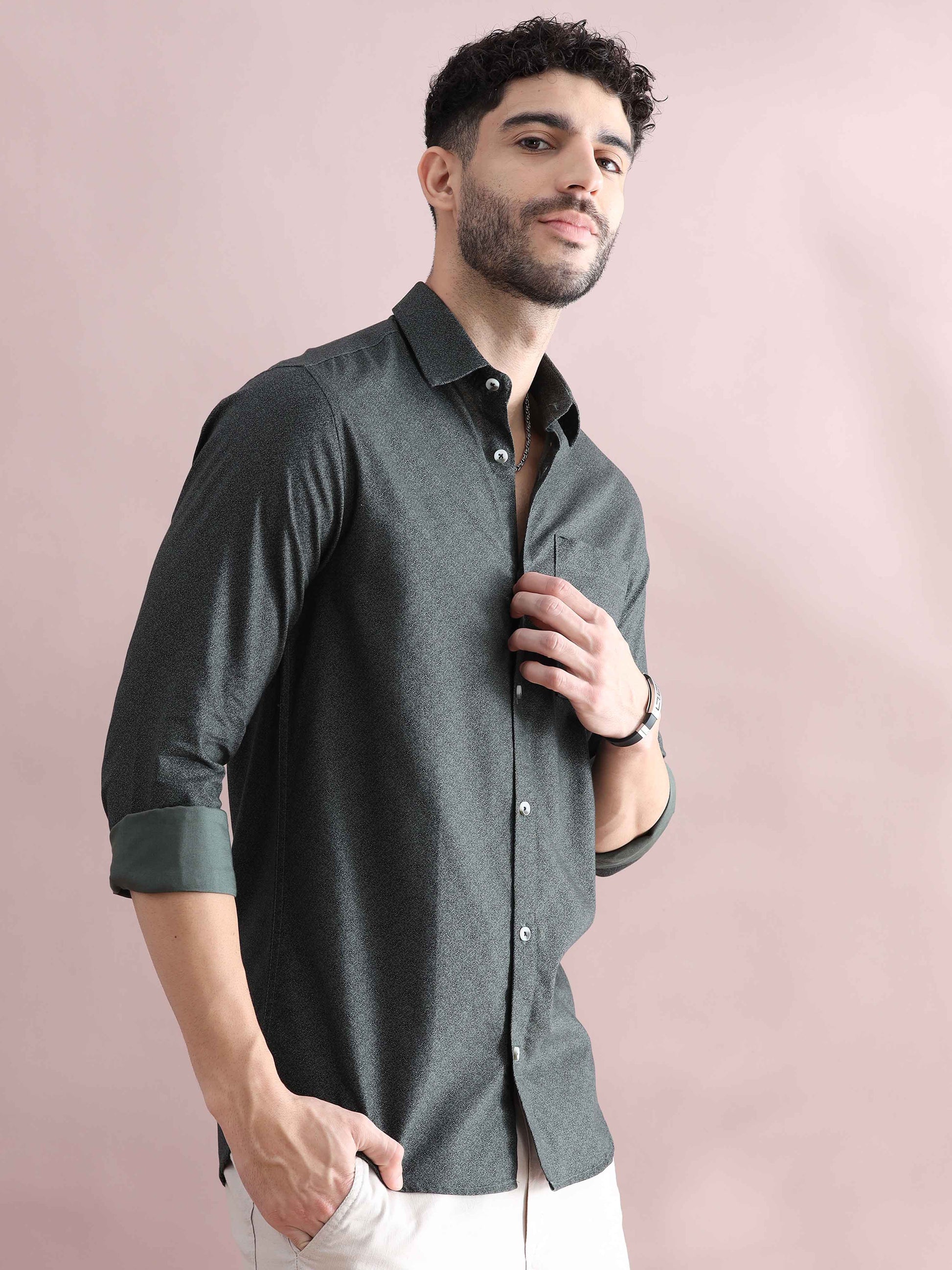 Mens Mid Grey Printed Shirt