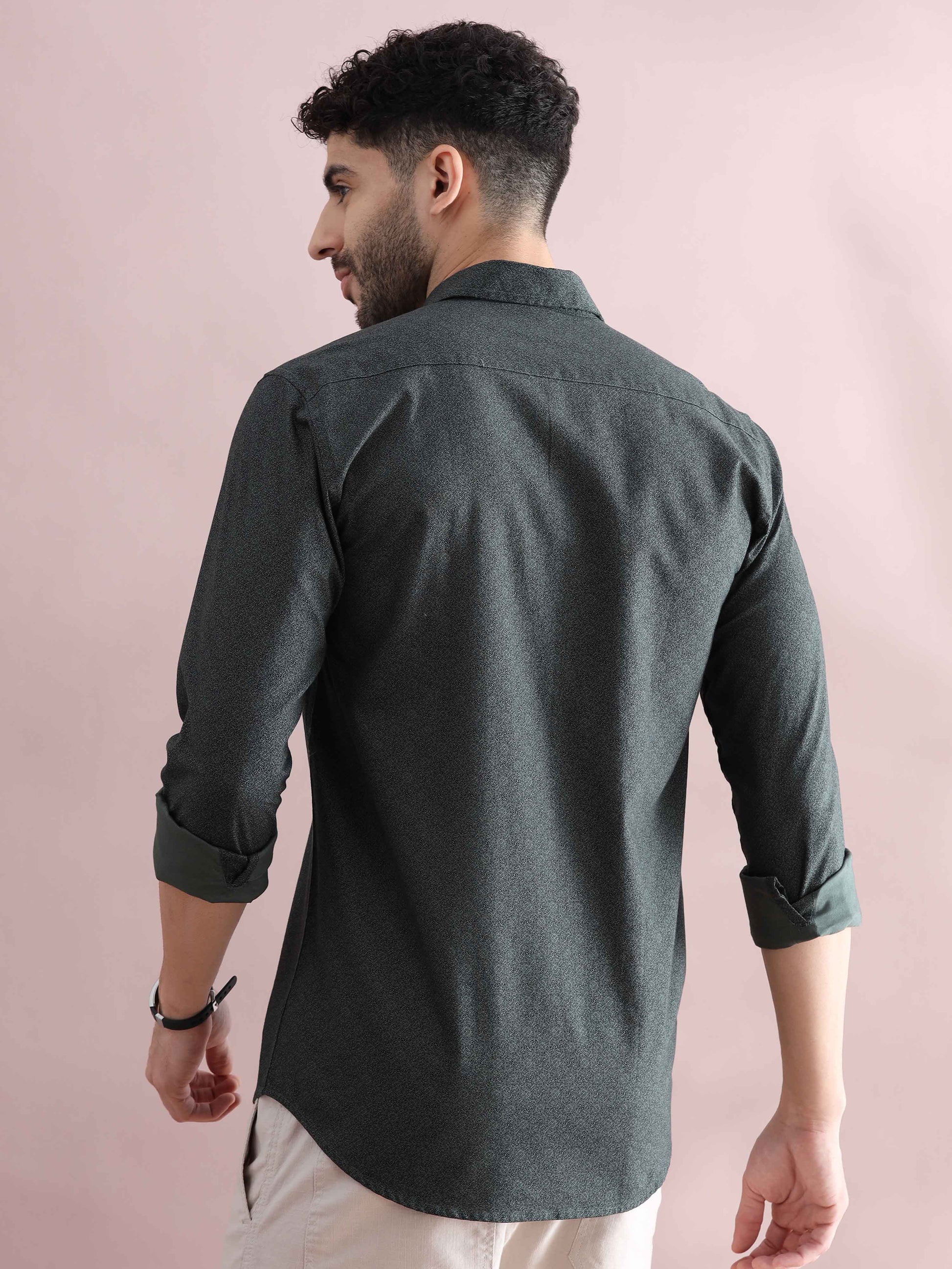 Mens Mid Grey Printed Shirt