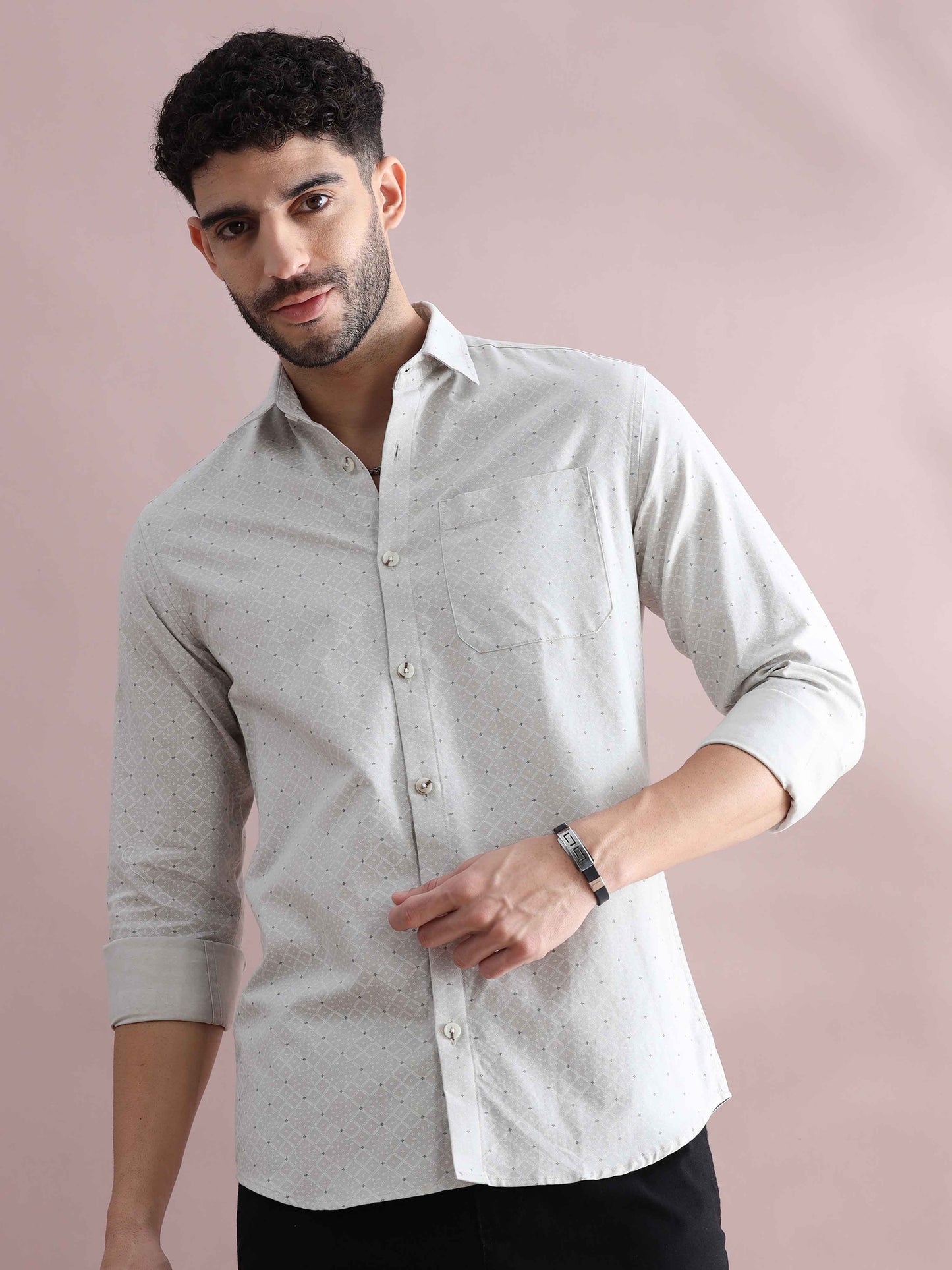 Mens Printed Light Grey Shirt