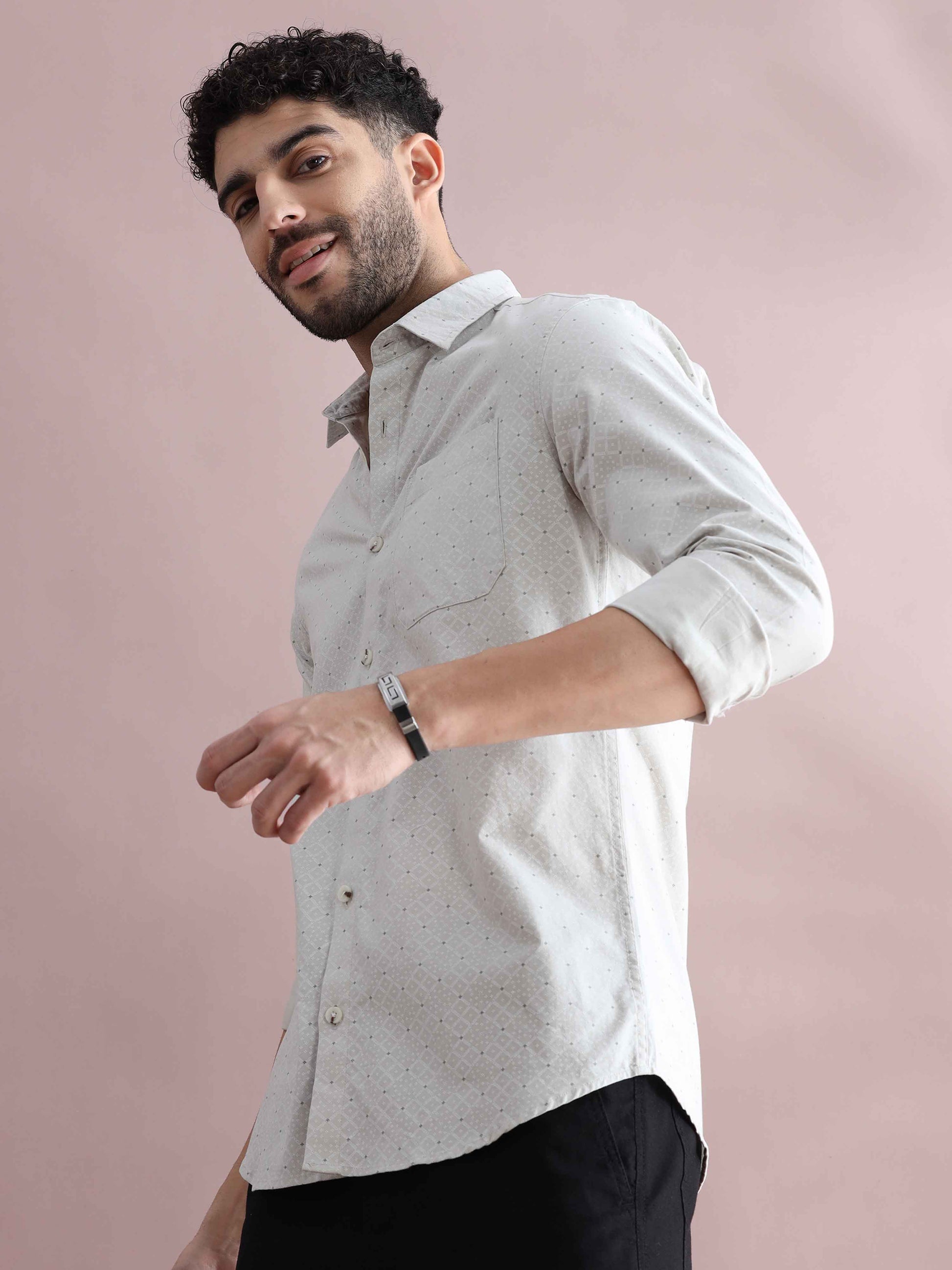 Mens Printed Light Grey Shirt