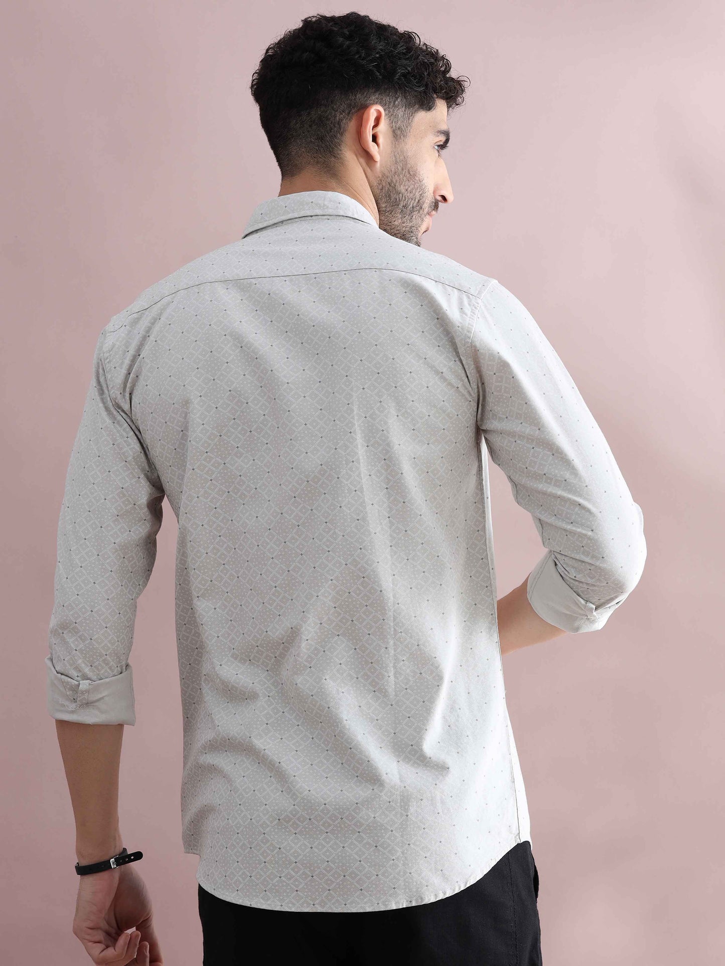 Mens Printed Light Grey Shirt