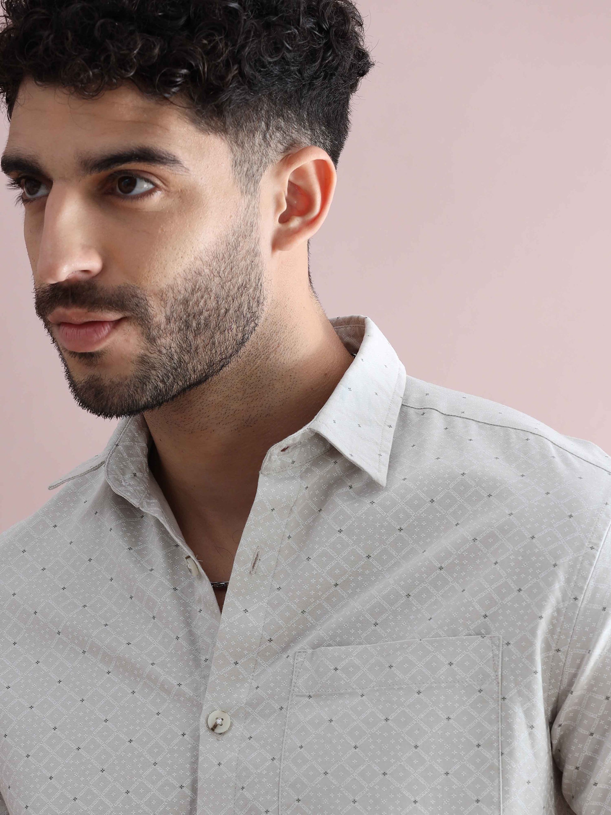 Mens Printed Light Grey Shirt