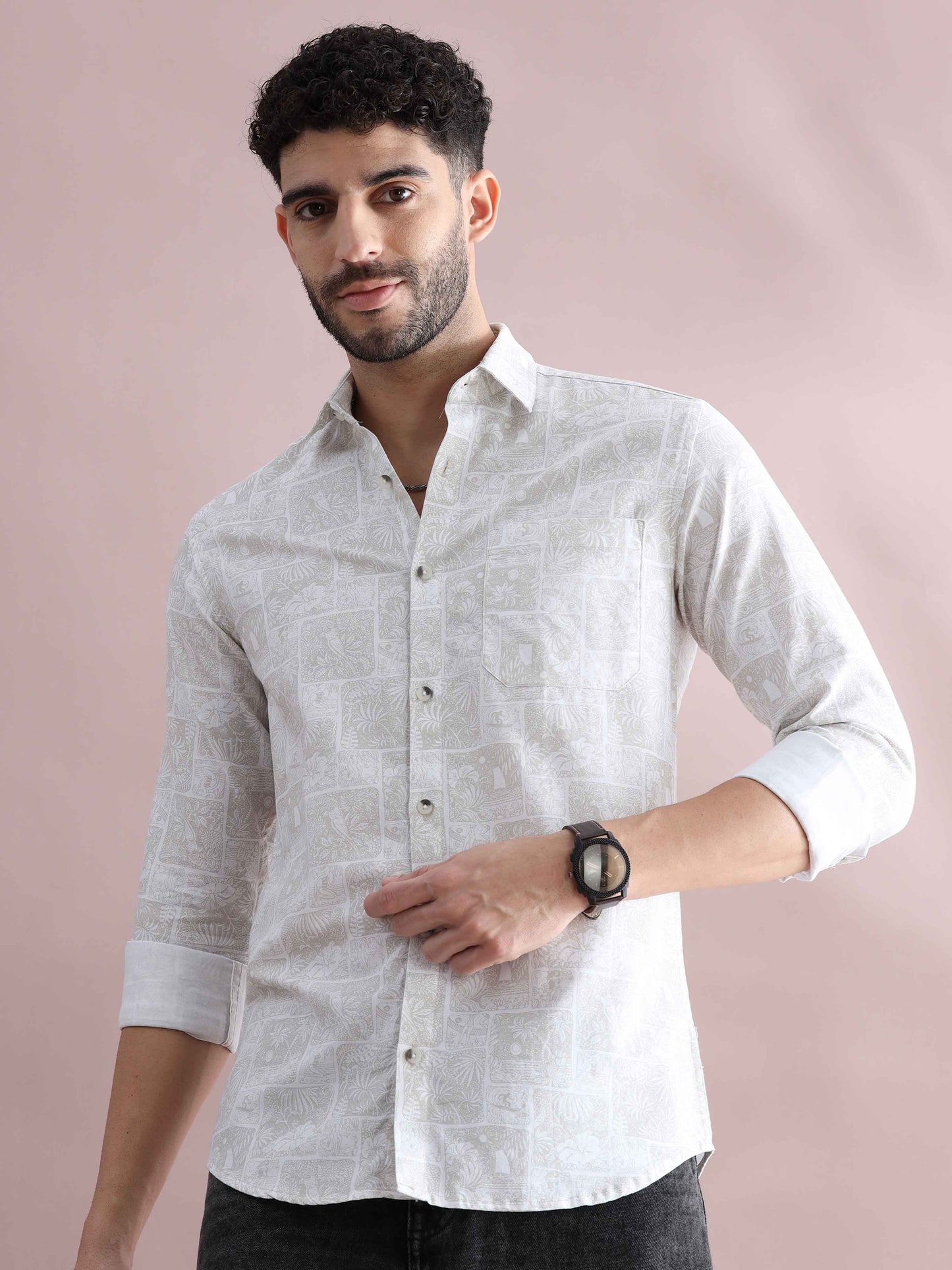  White Printed Shirt for Men