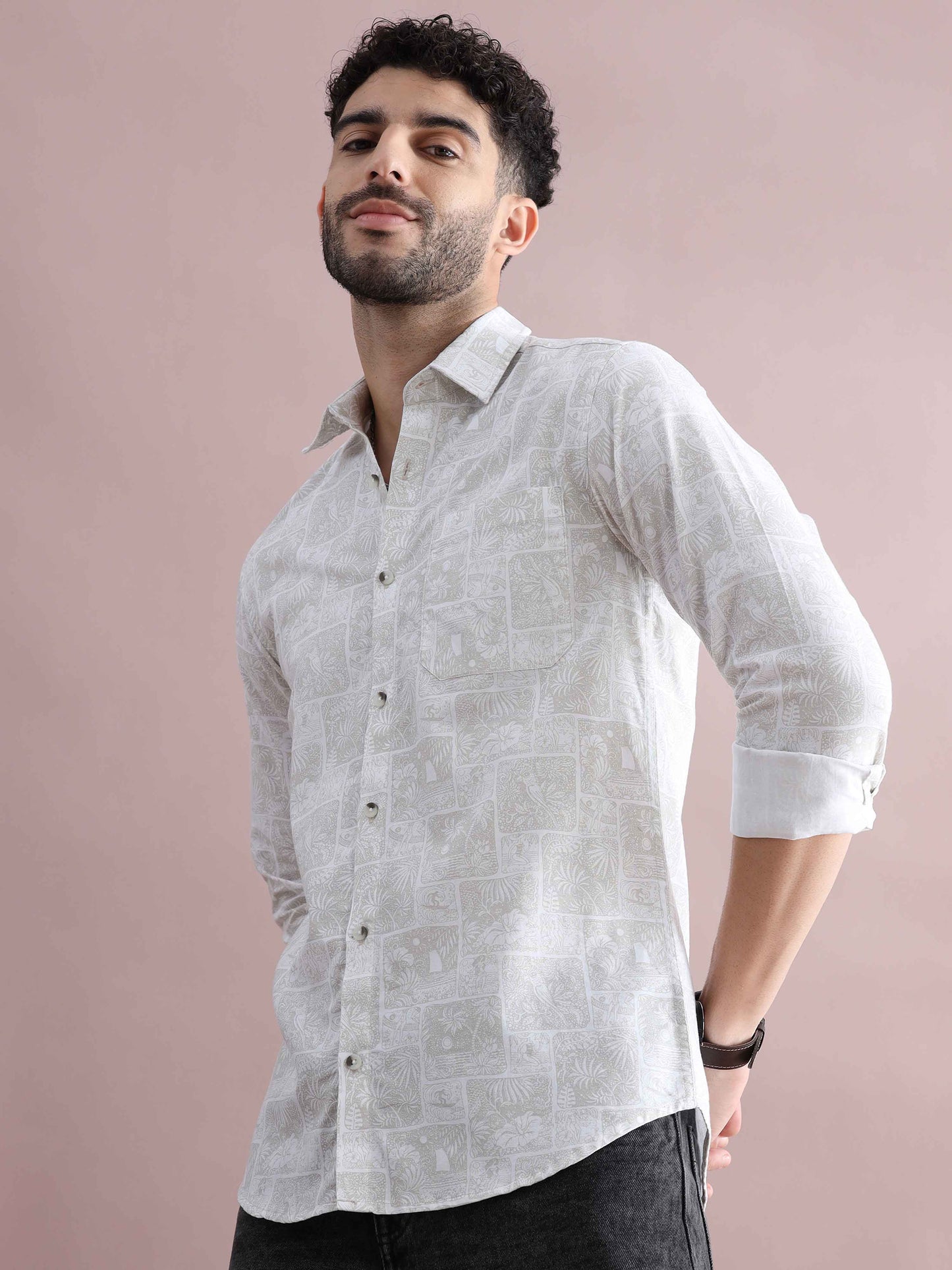  White Printed Shirt for Men