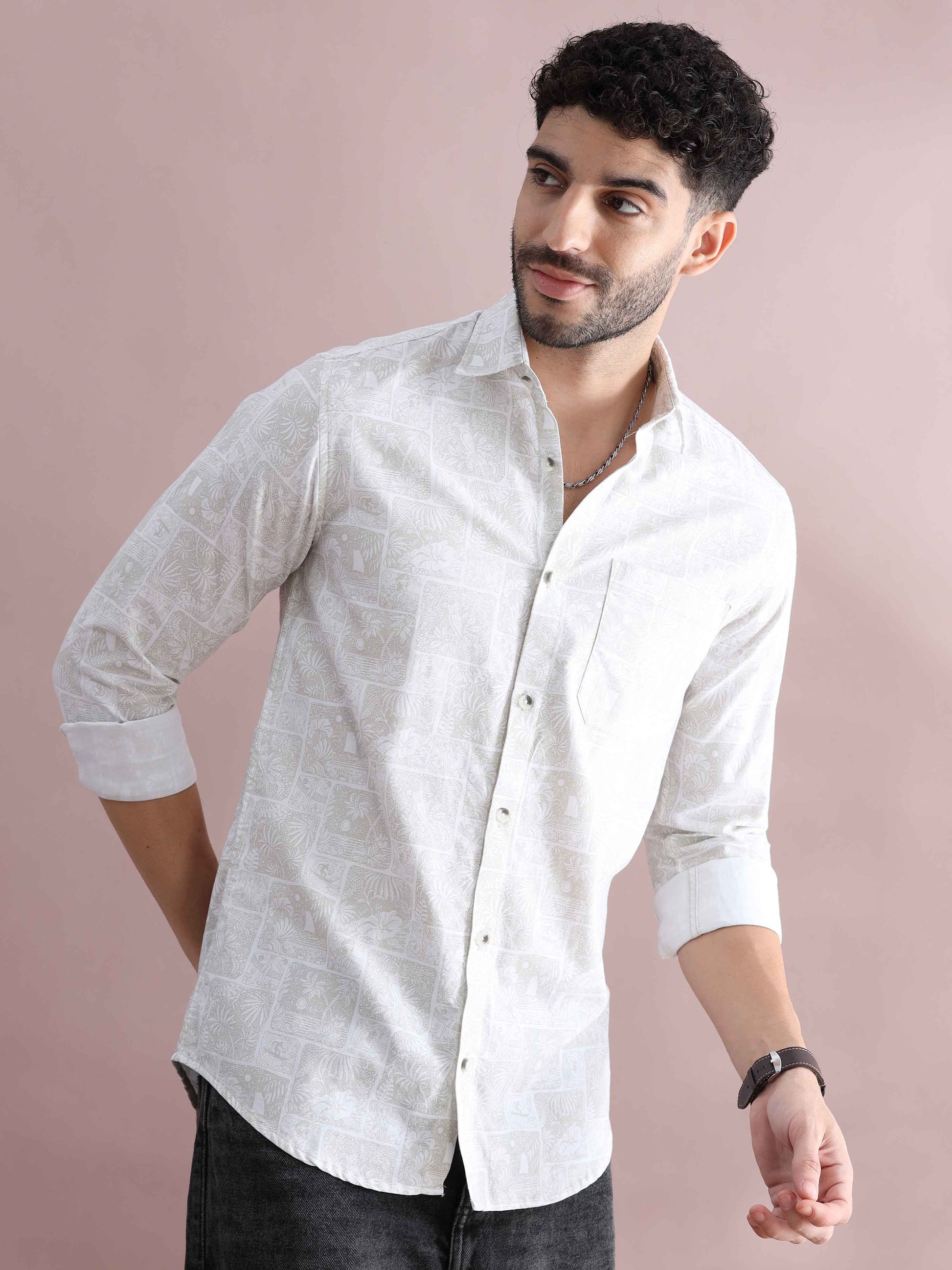  White Printed Shirt for Men