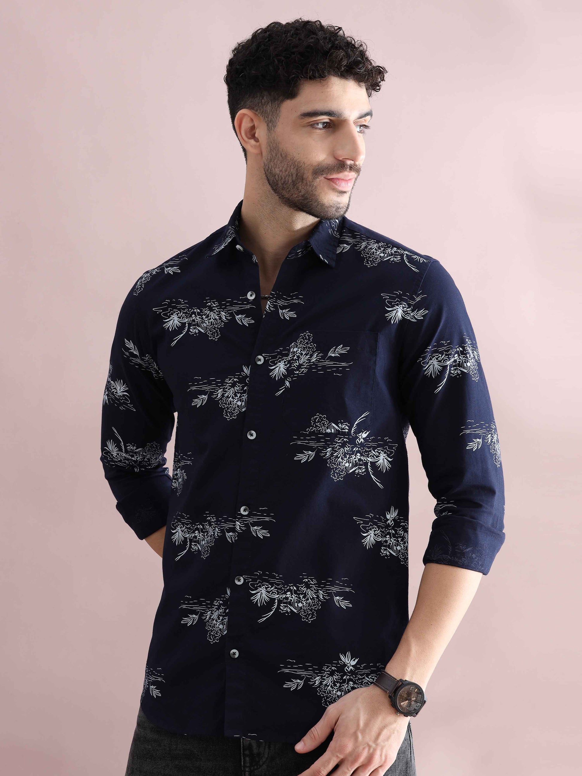 Mens Purple Printed Shirt