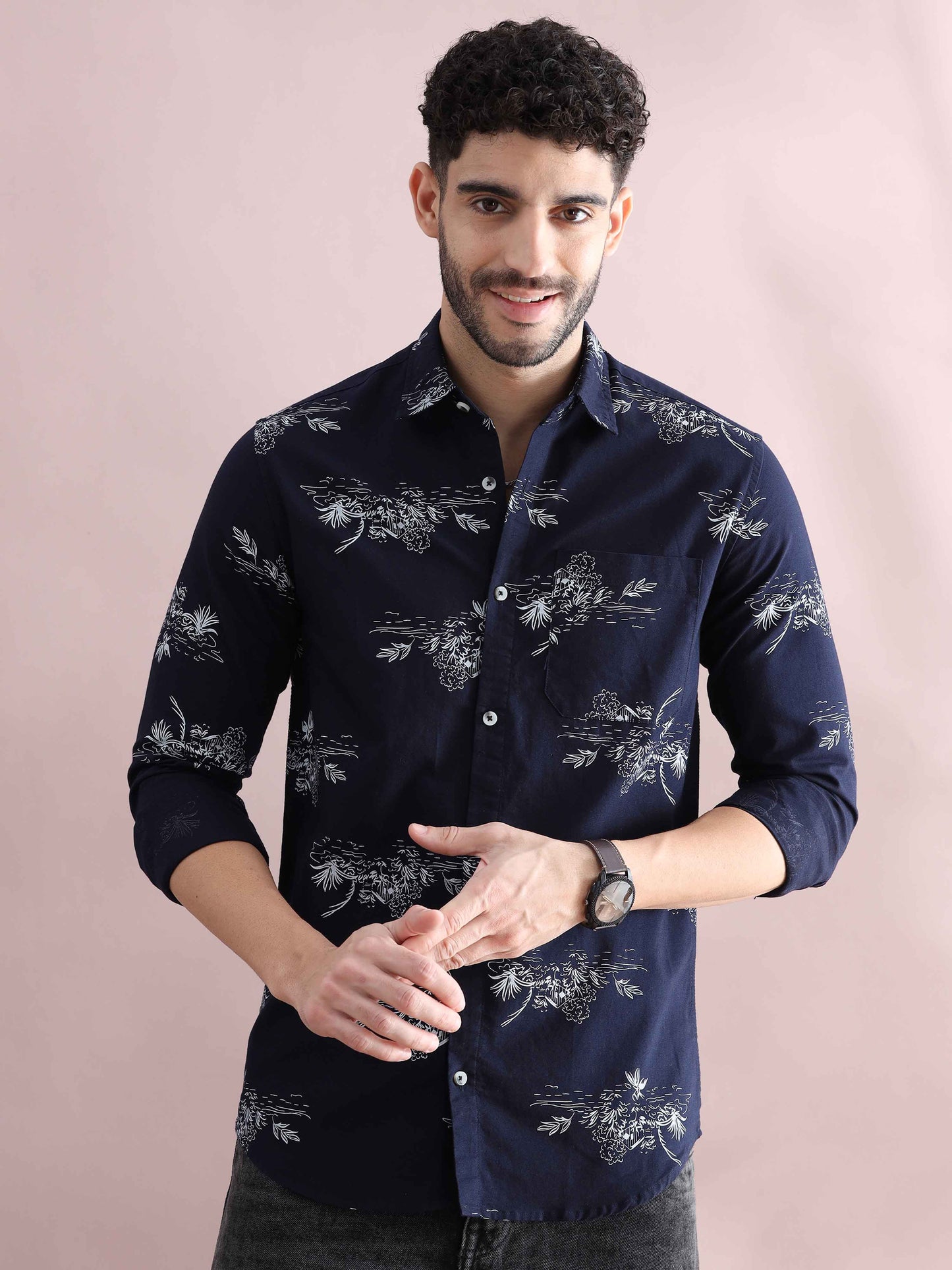 Mens Purple Printed Shirt