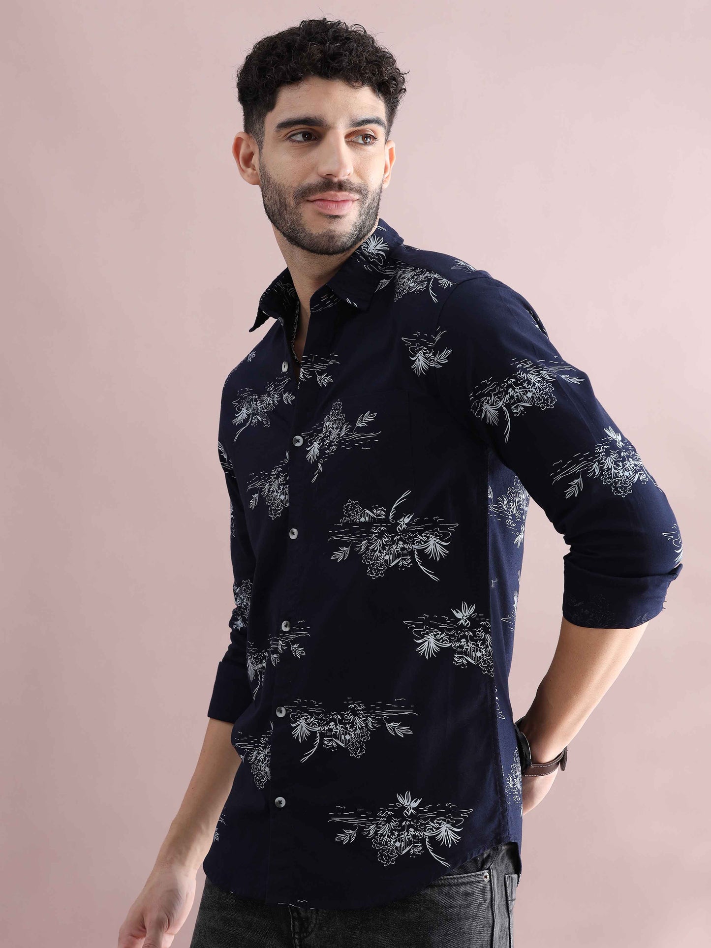 Mens Purple Printed Shirt