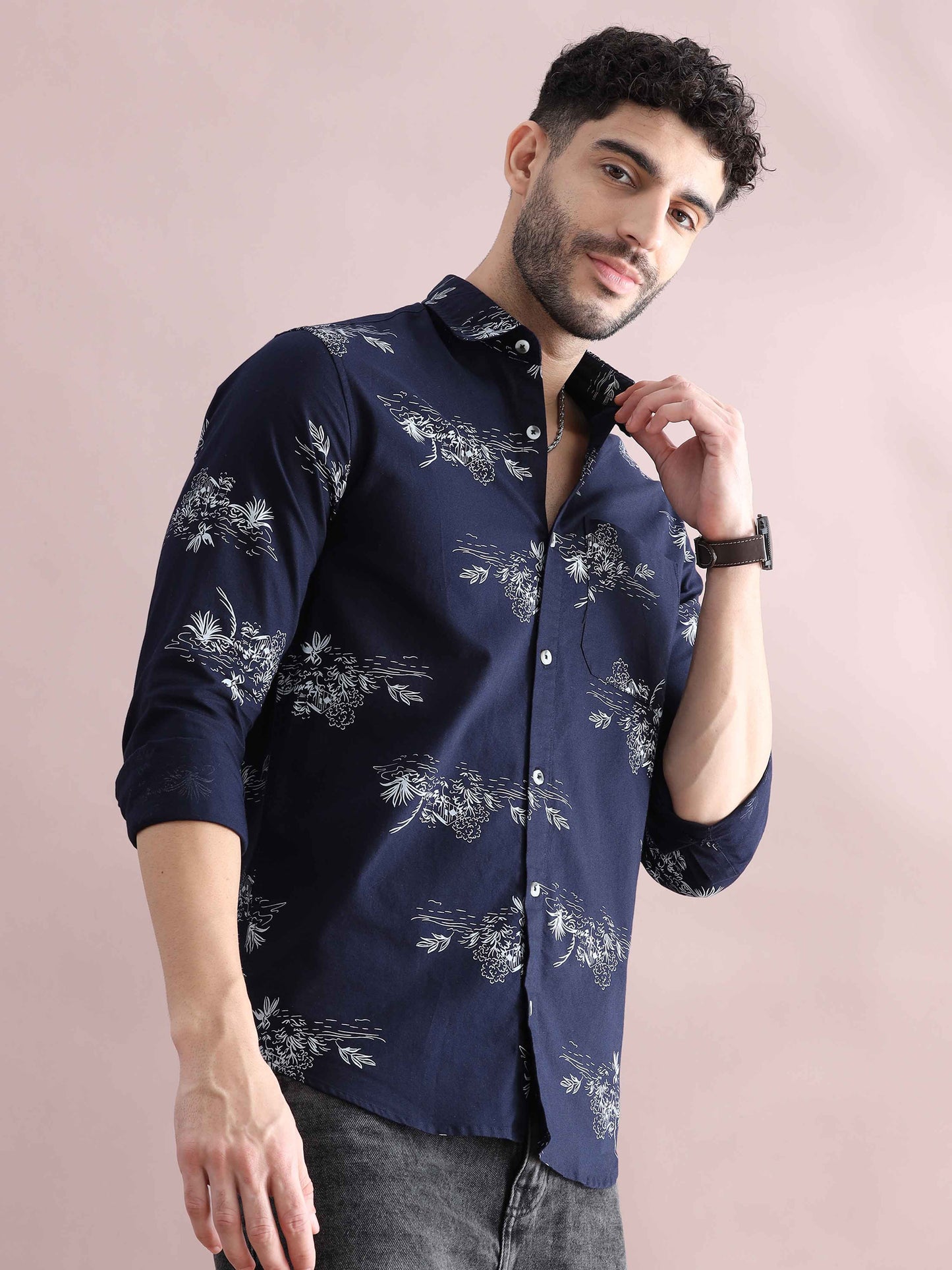 Mens Purple Printed Shirt