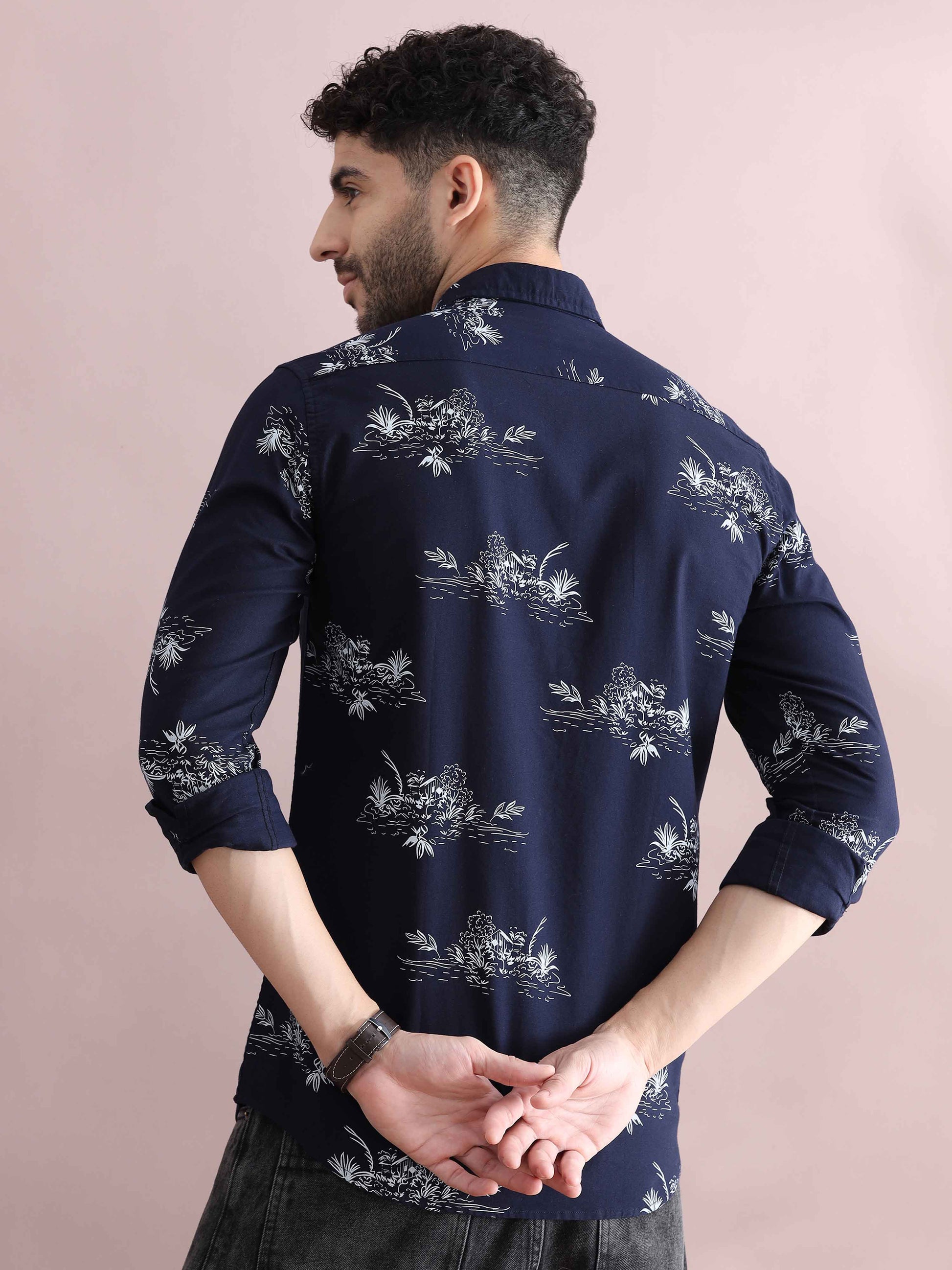 Mens Purple Printed Shirt