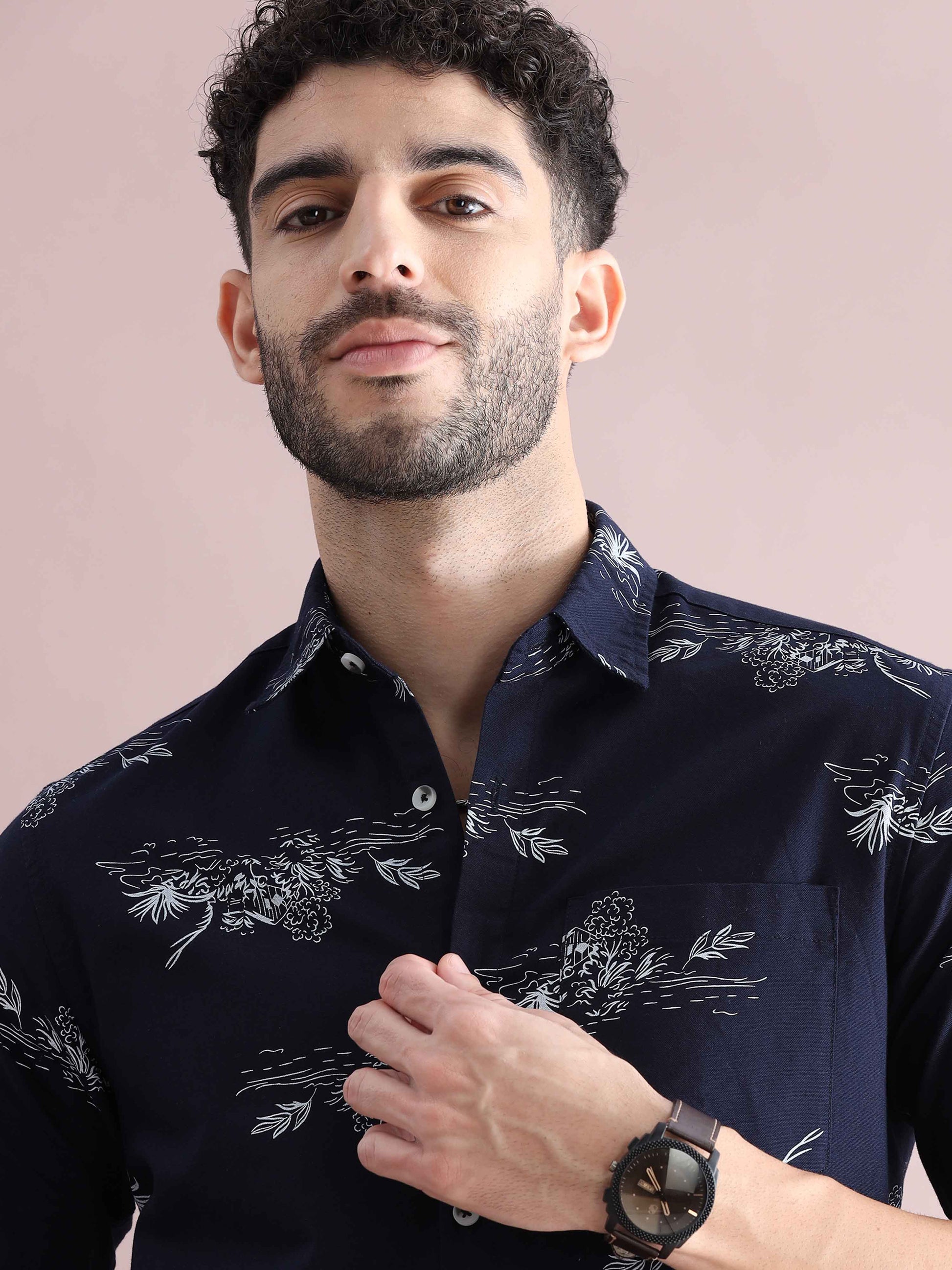 Mens Purple Printed Shirt