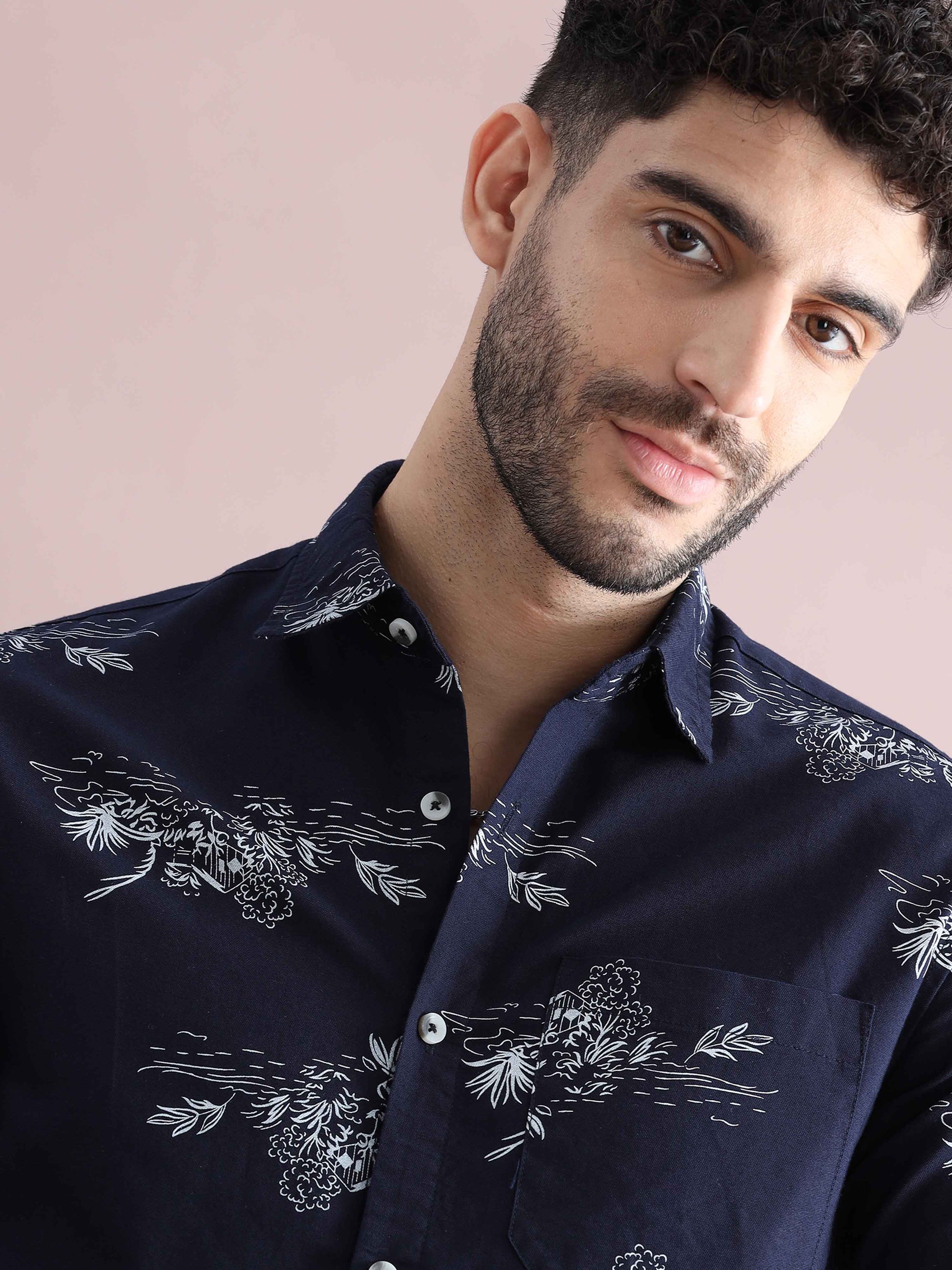 Mens Purple Printed Shirt