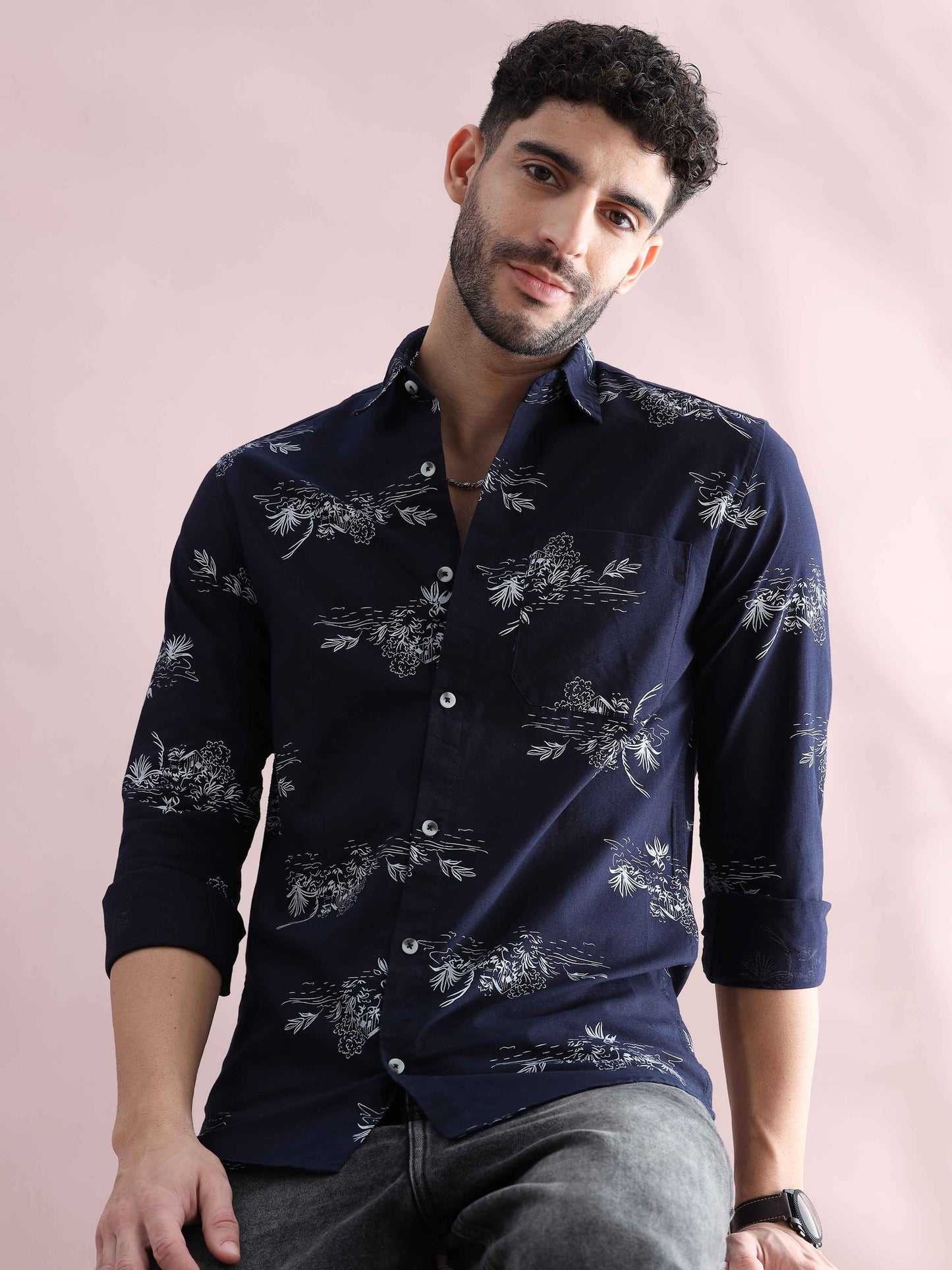 Mens Purple Printed Shirt