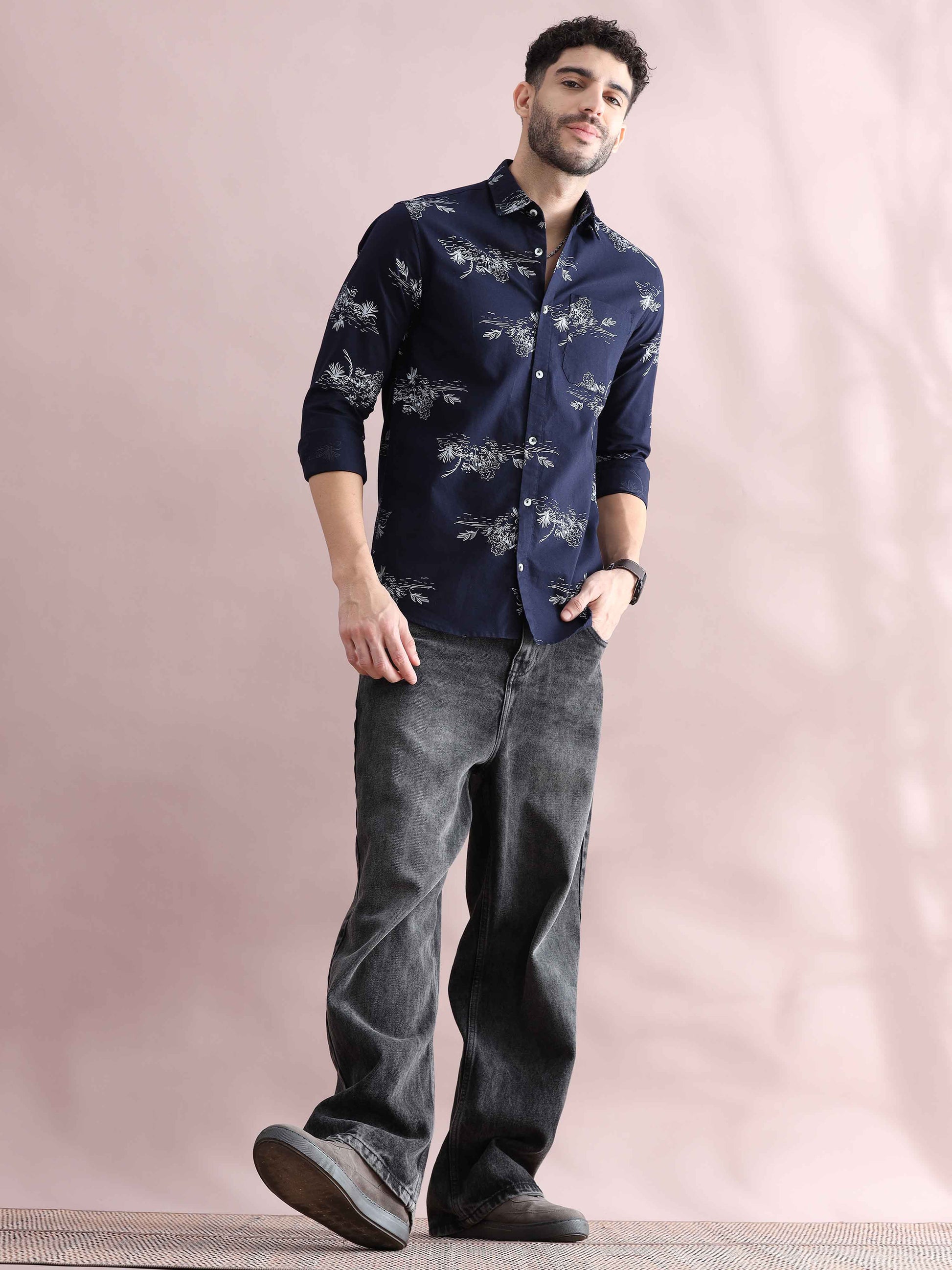 Mens Purple Printed Shirt