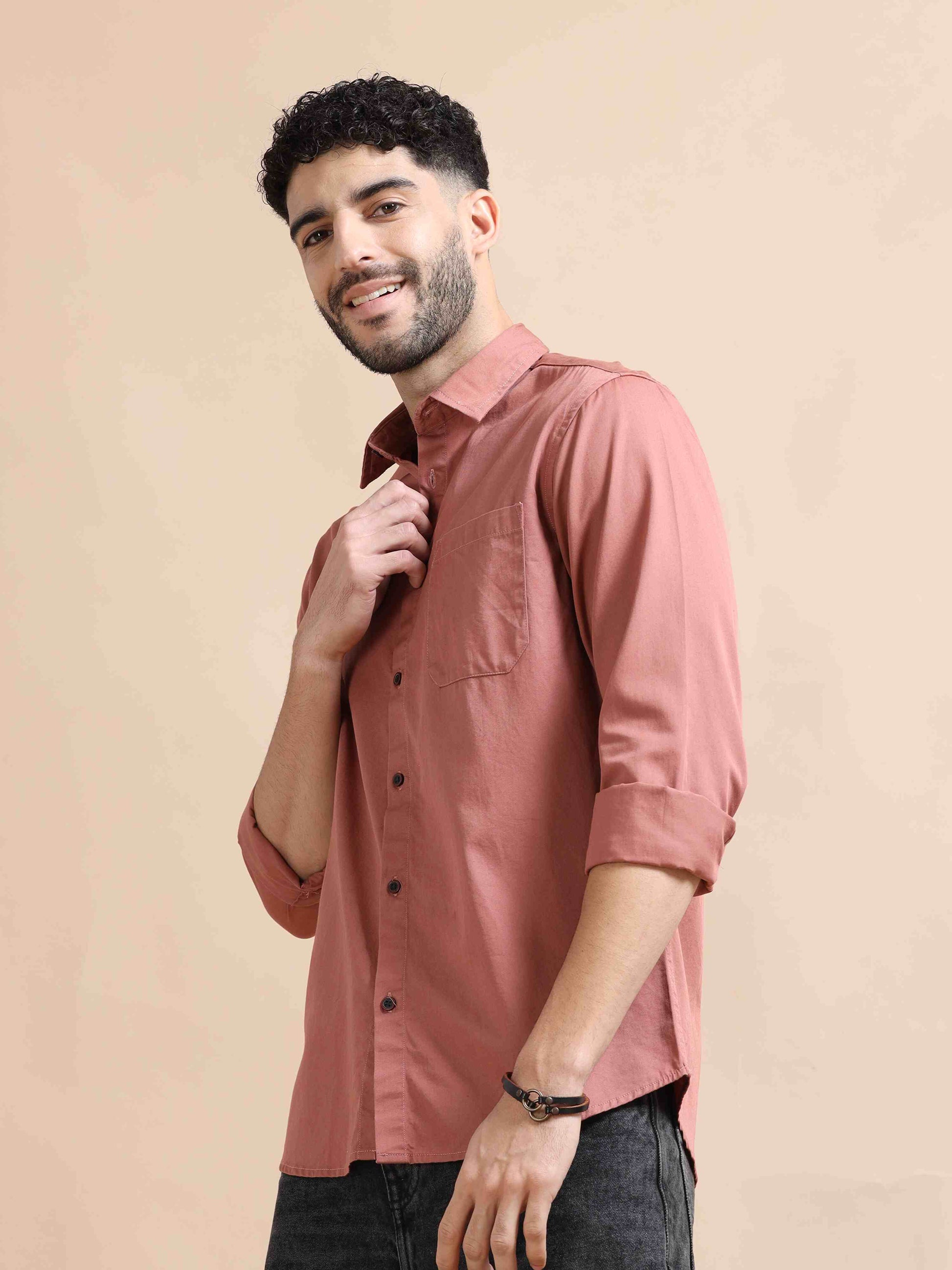 Mens Peach Colour Shirt