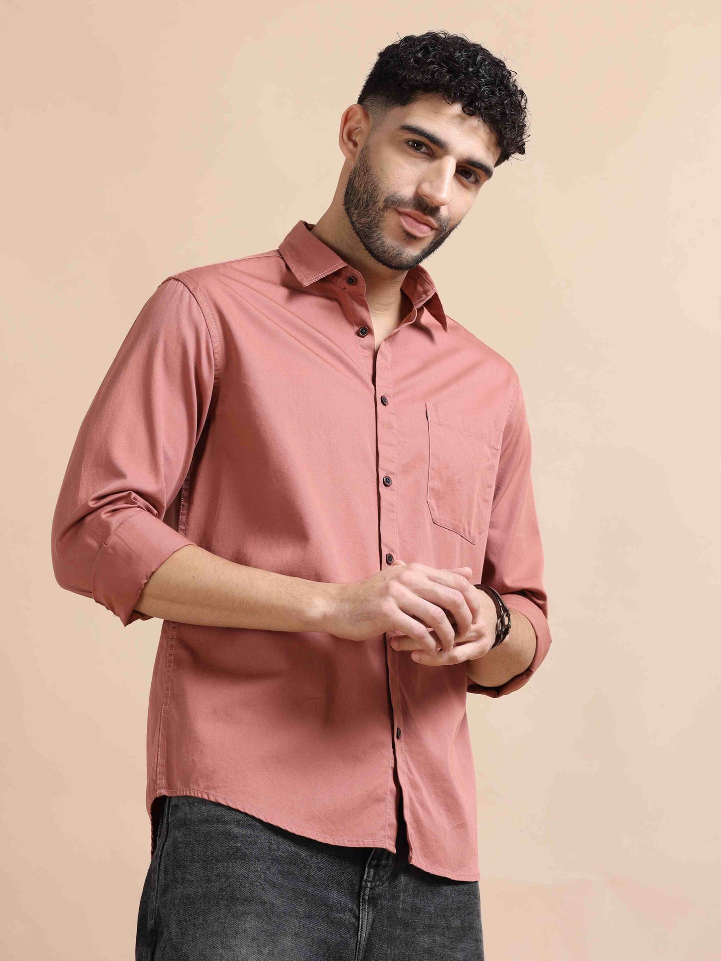 Mens Peach Colour Shirt