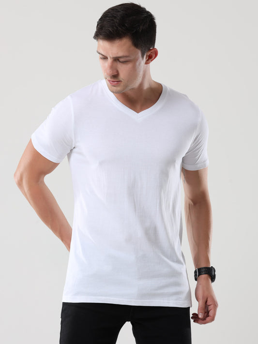 Mens White V Neck T Shirt