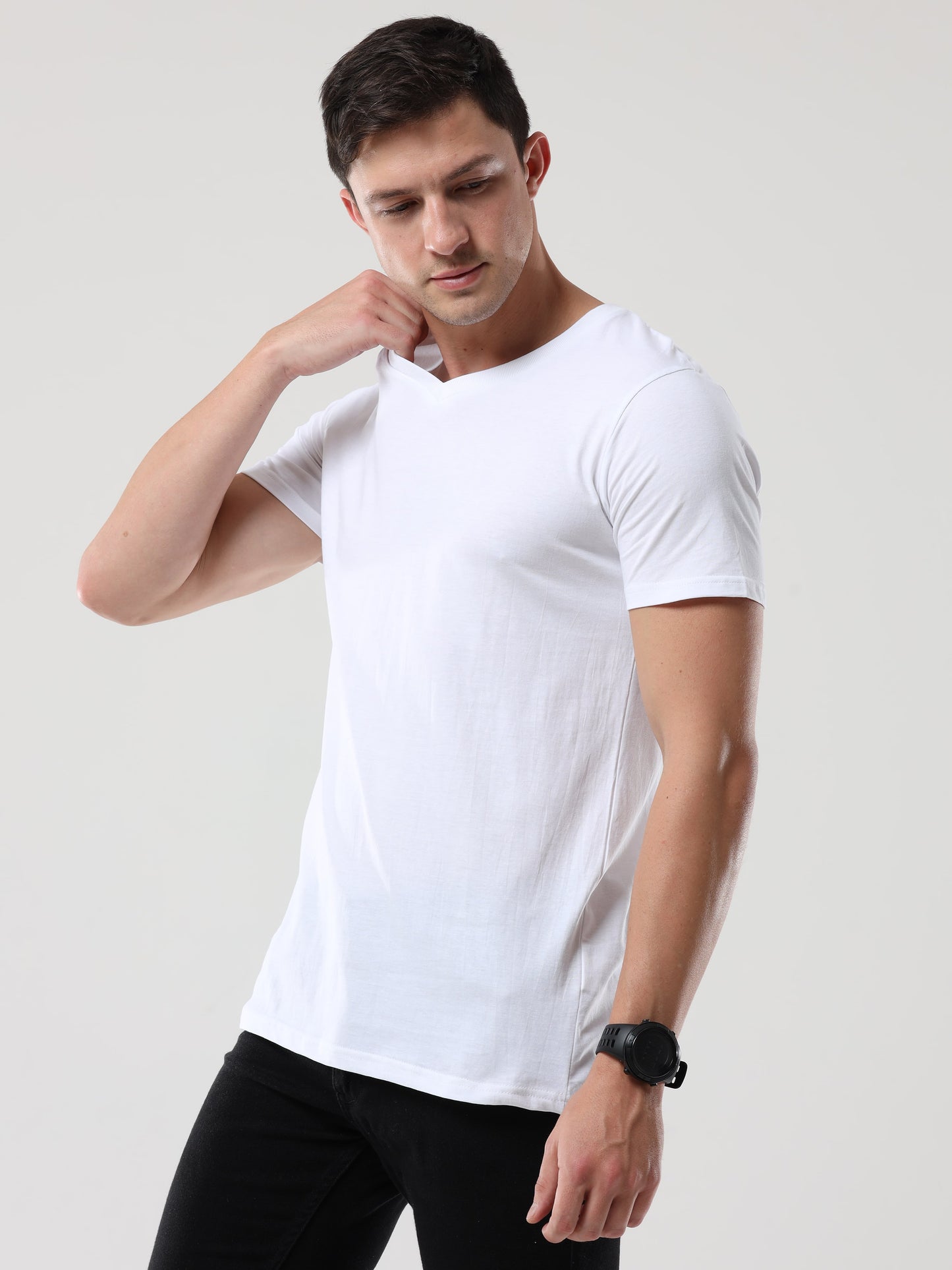 Mens White V Neck T Shirt