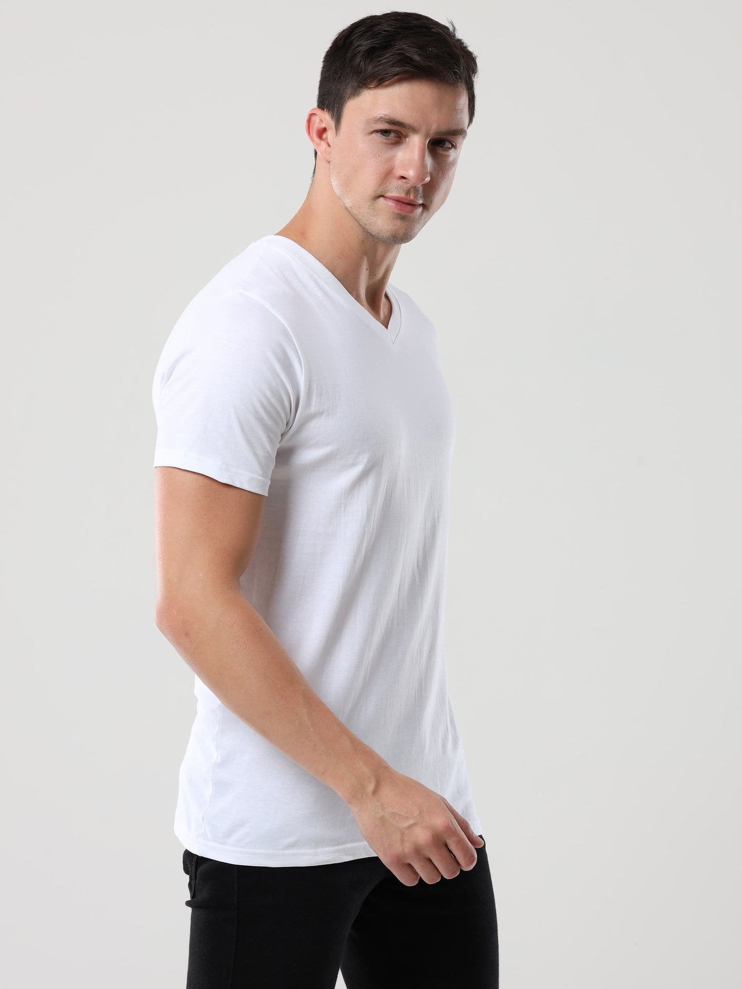 Mens White V Neck T Shirt