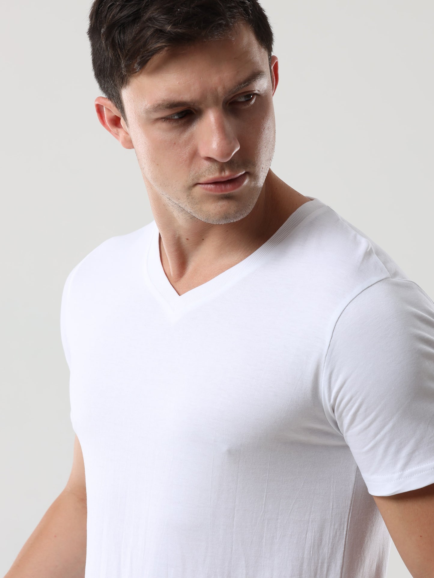 Mens White V Neck T Shirt