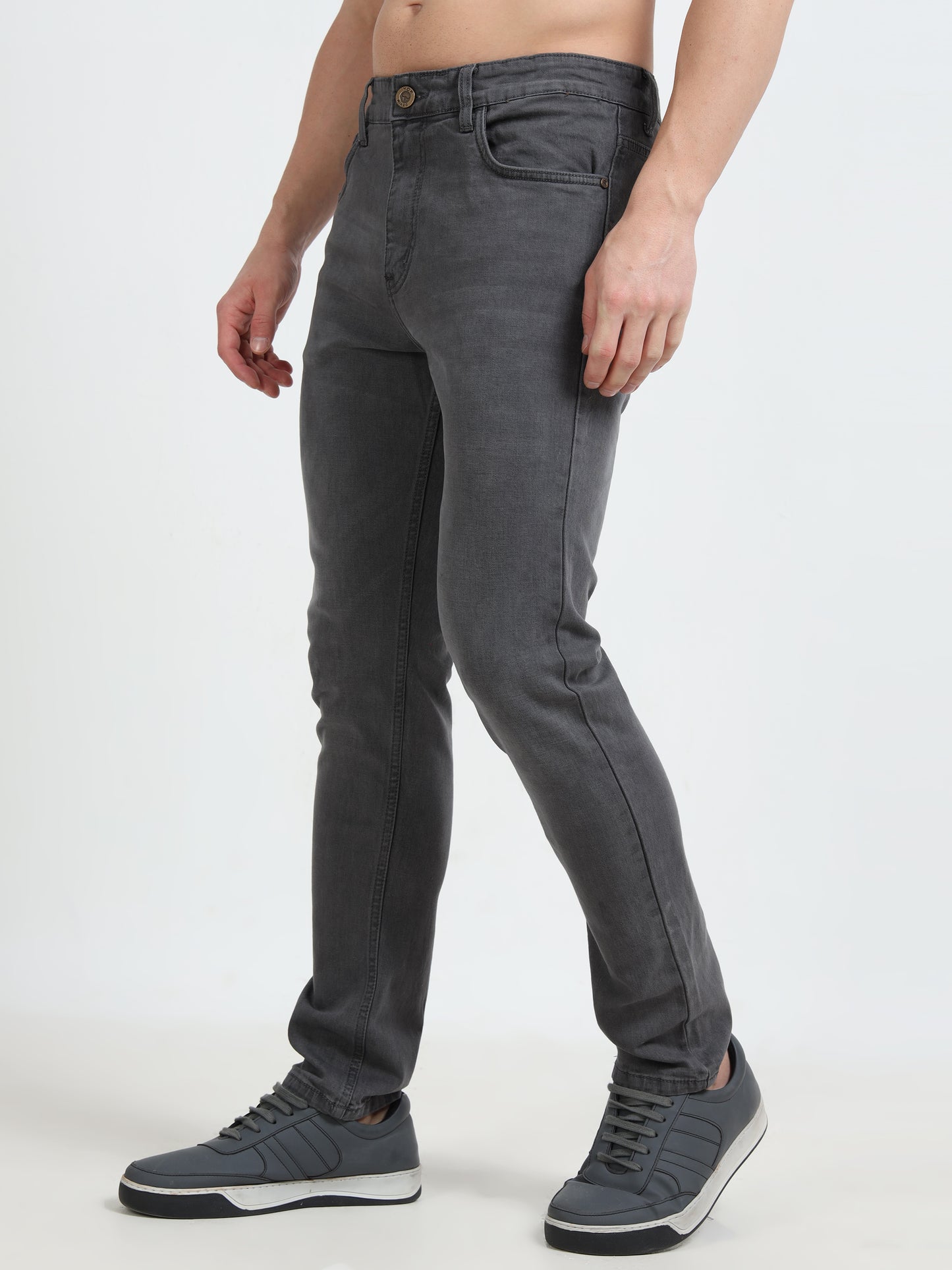 Men's Grey Black Ankle Fit Solid Mid-Rise Jeans