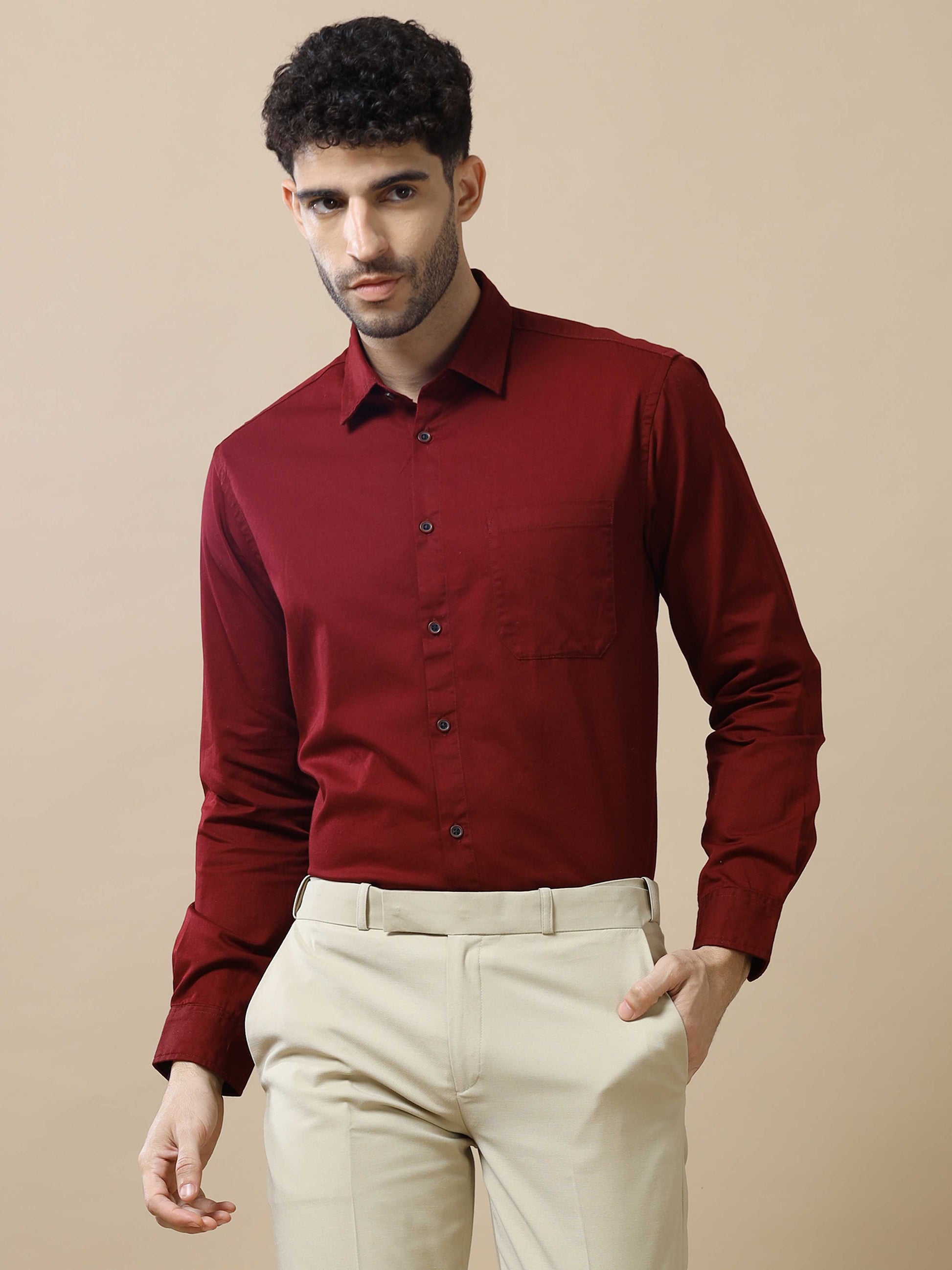 Cotton Maroon Shirt for Men