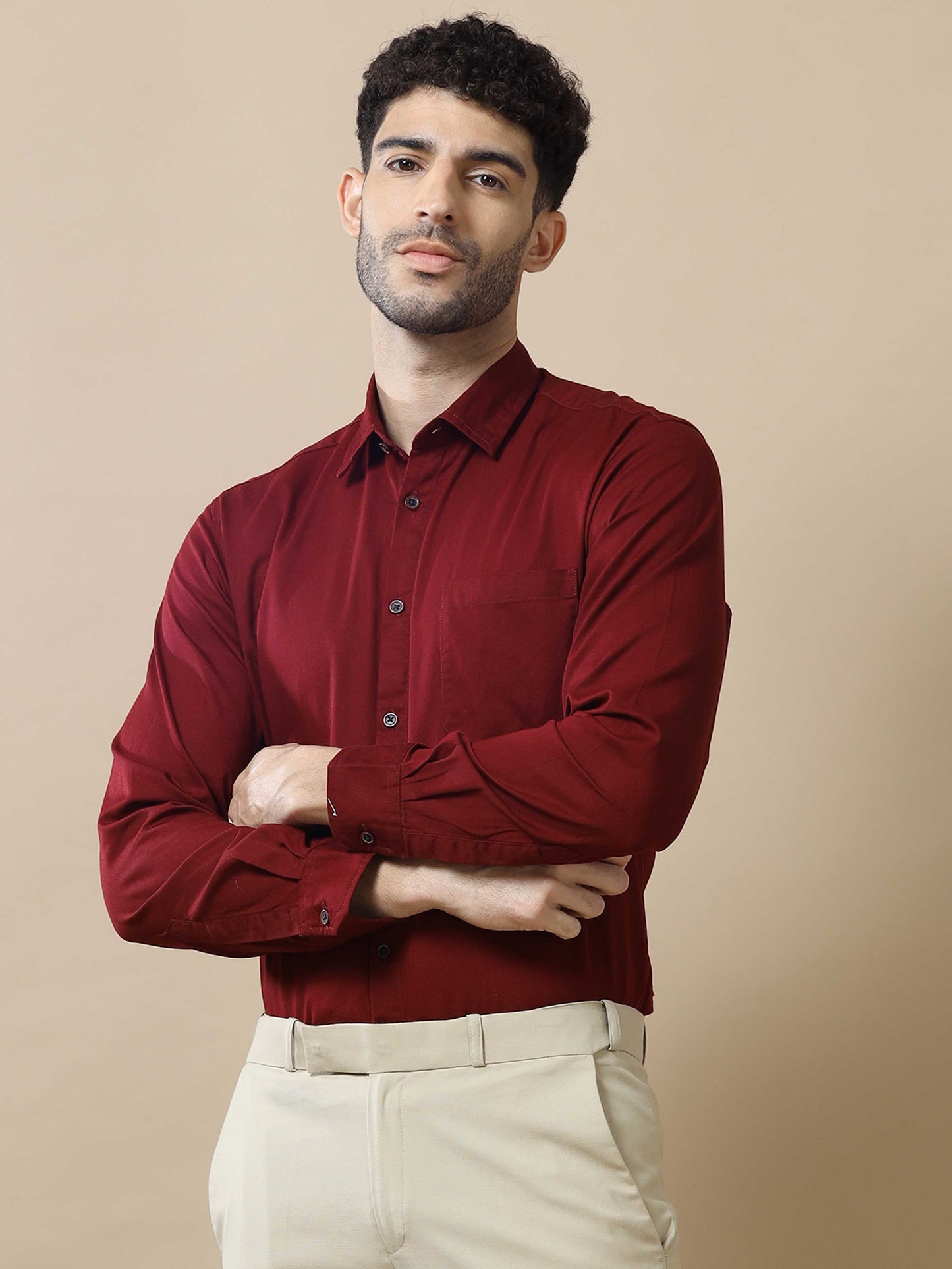 Cotton Maroon Shirt for Men