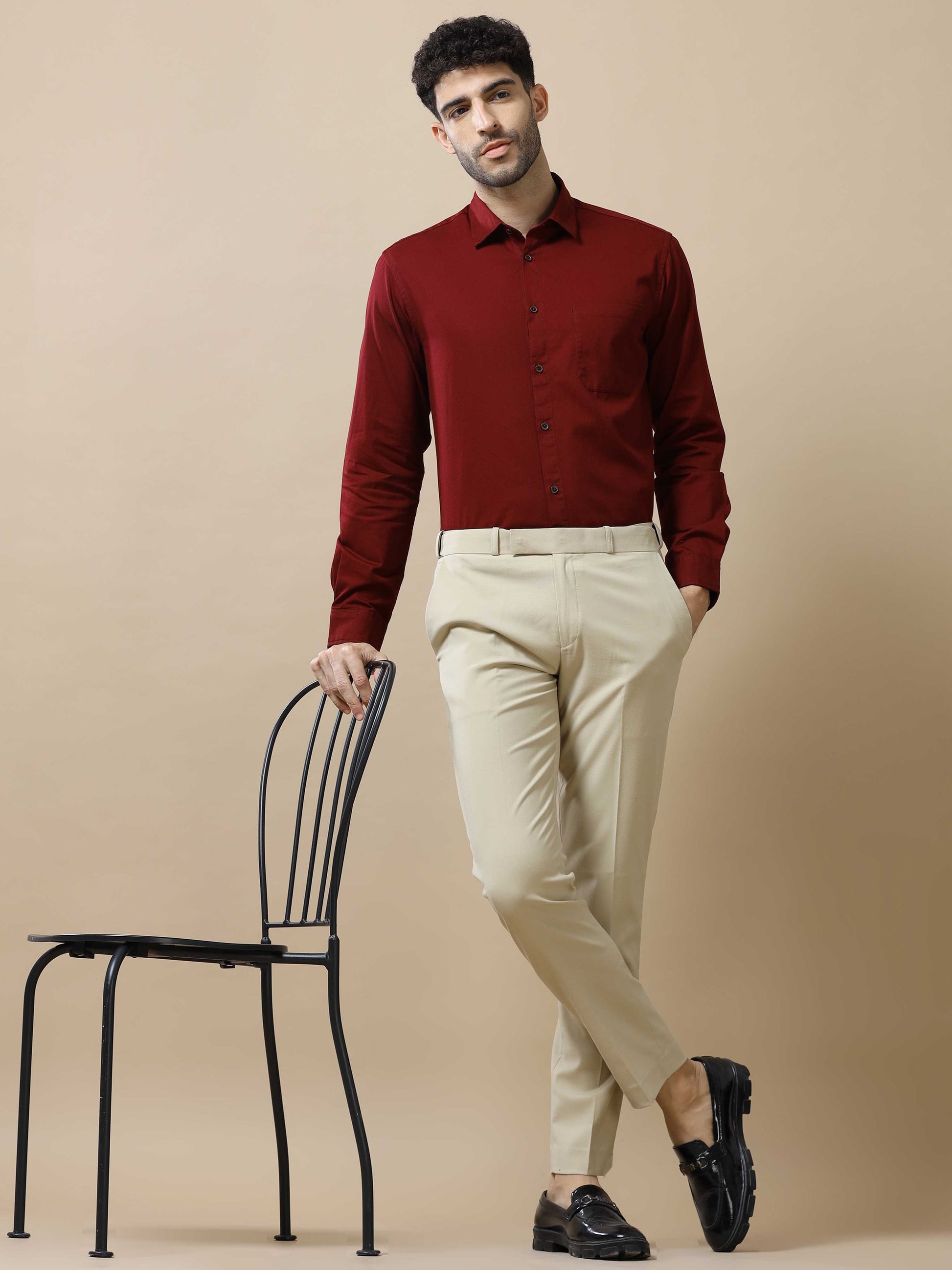 Cotton Maroon Shirt for Men