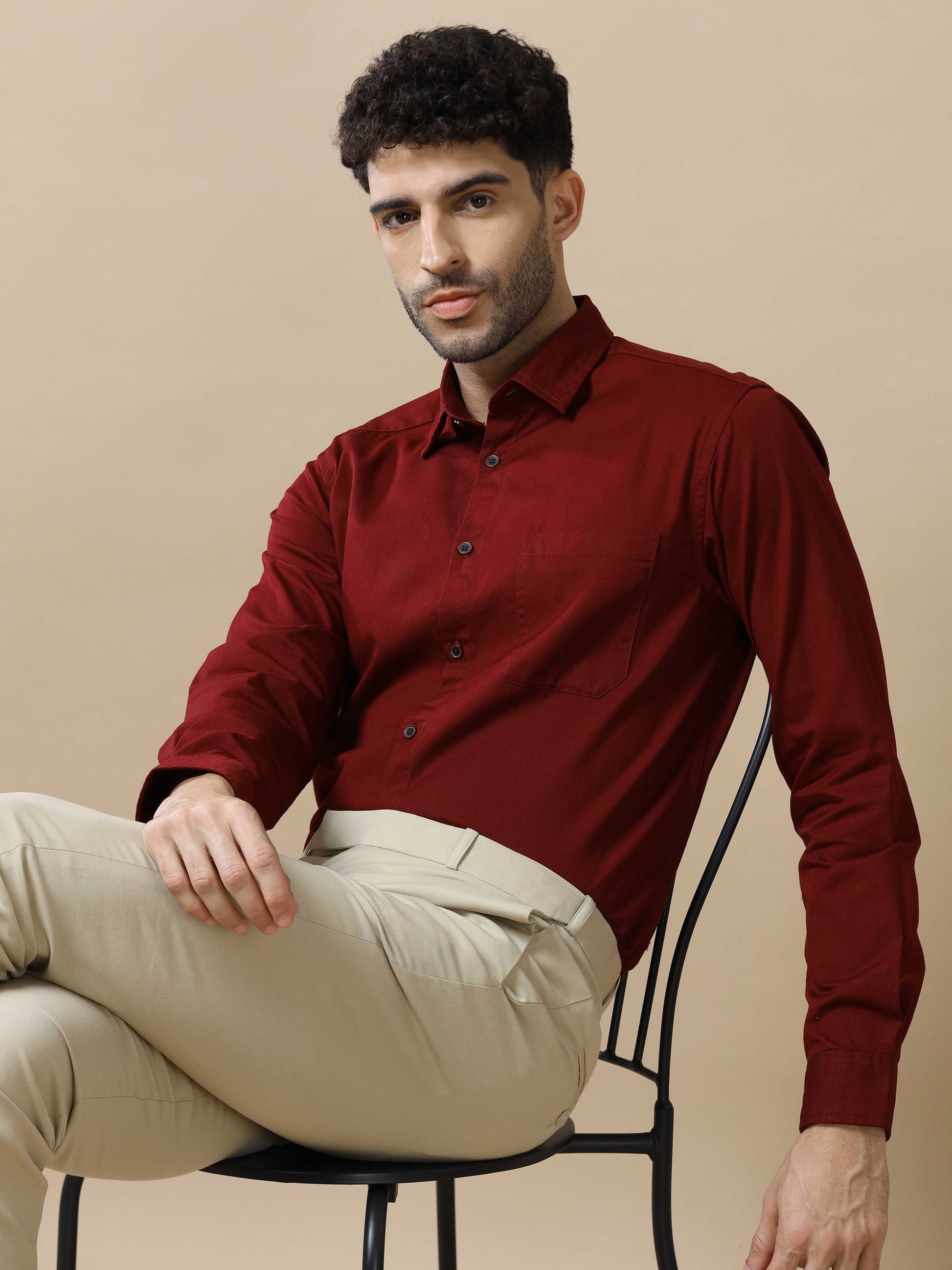 Cotton Maroon Shirt for Men