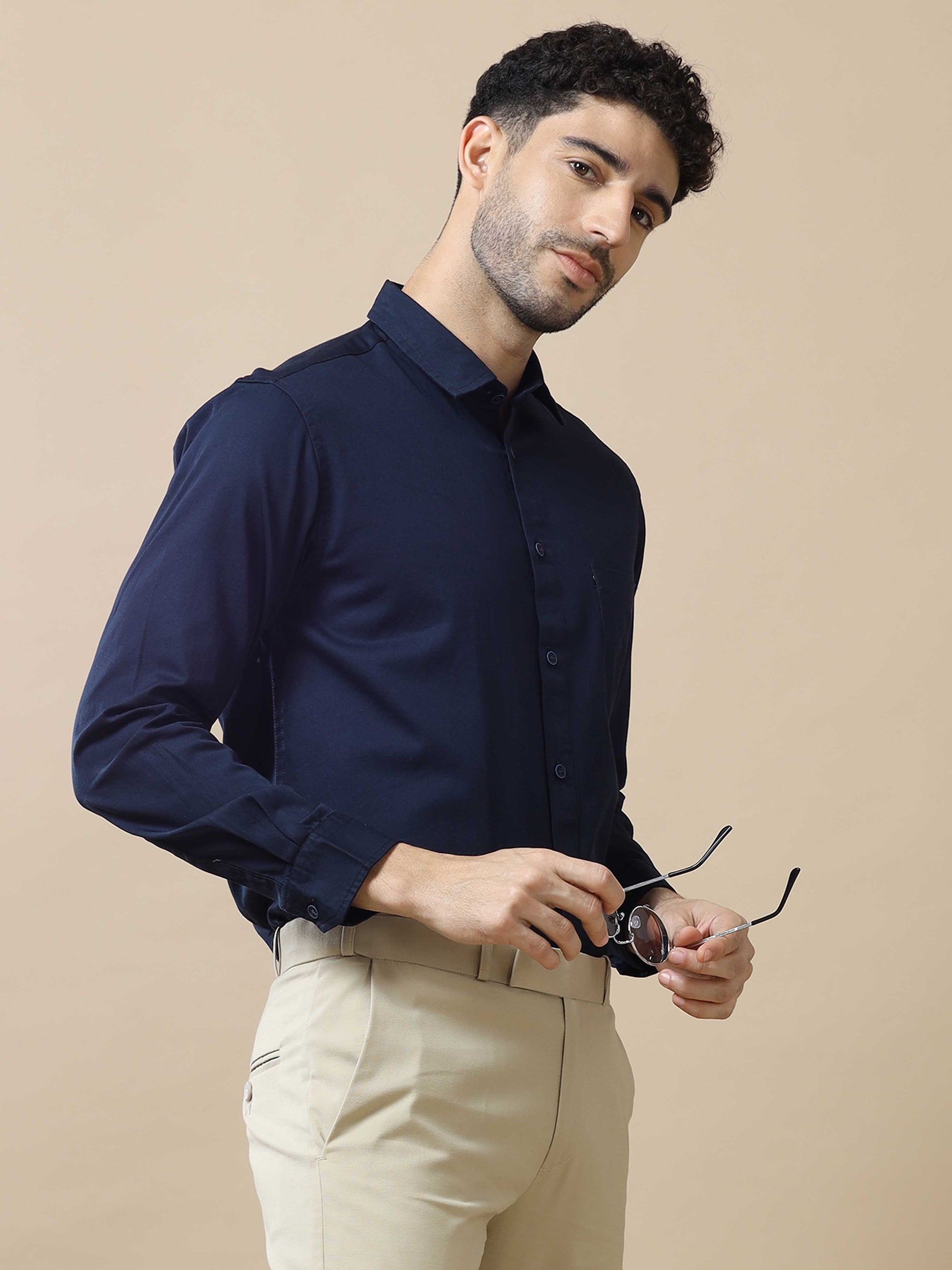 Solid Navy Blue Shirt for Men 