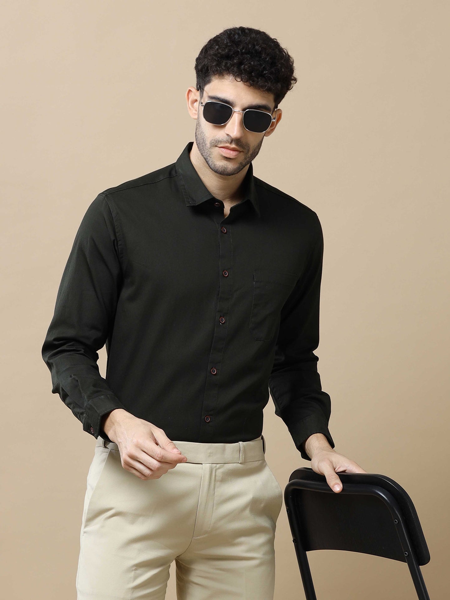 Army Green Solid Cotton Shirt