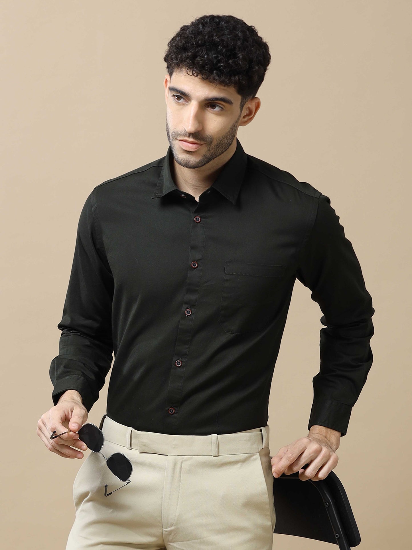 Army Green Solid Cotton Shirt