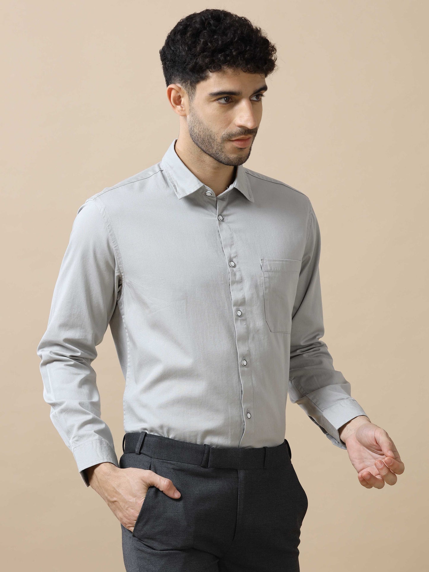 Grey Solid Cotton Shirt