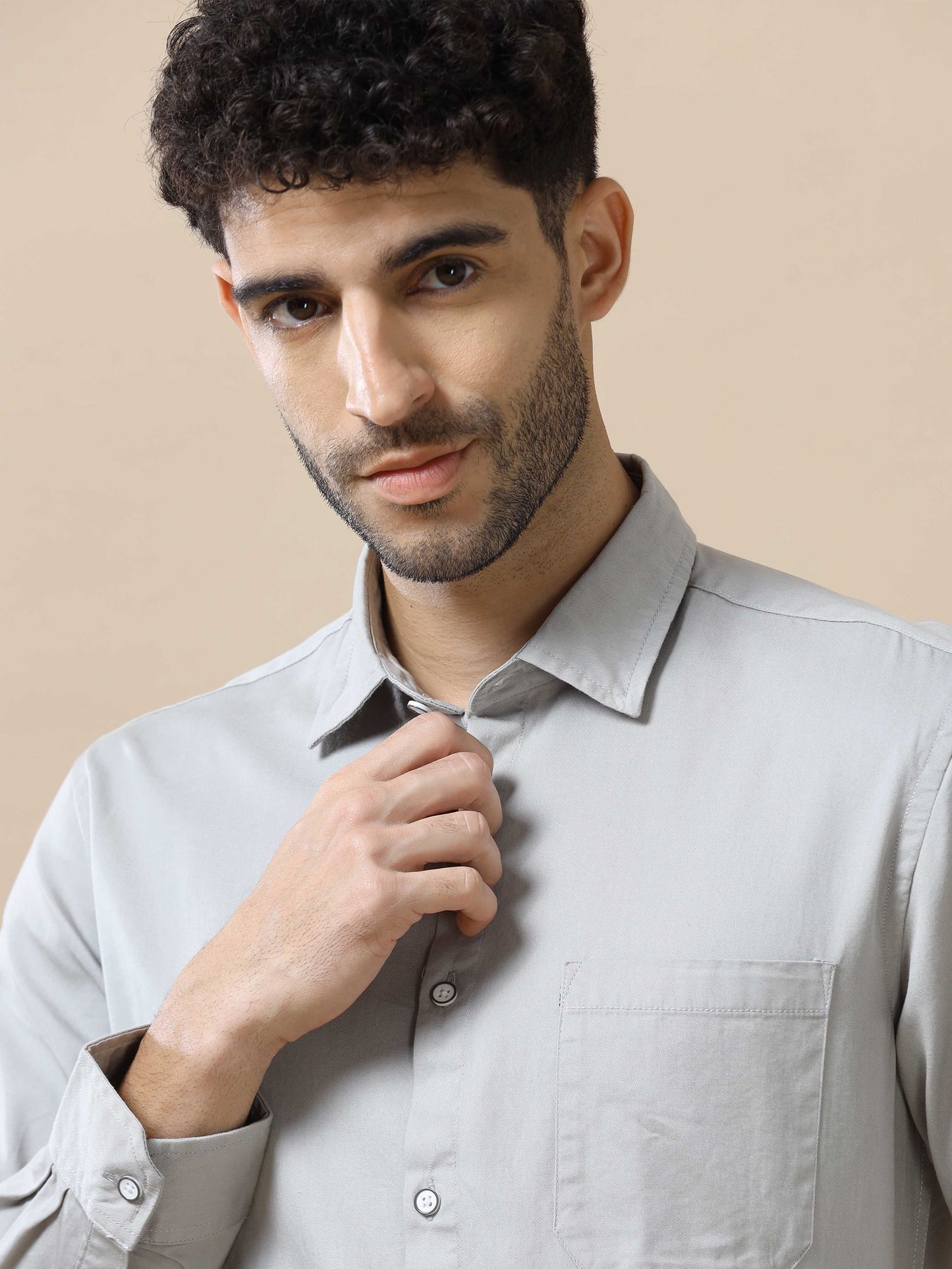 Grey Solid Cotton Shirt