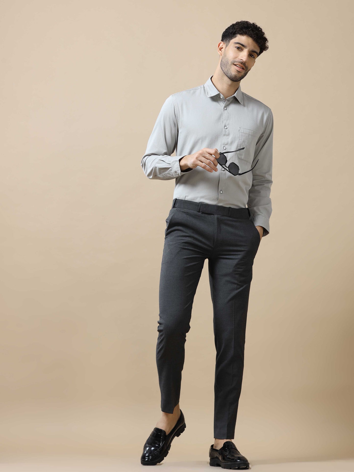 Grey Solid Cotton Shirt